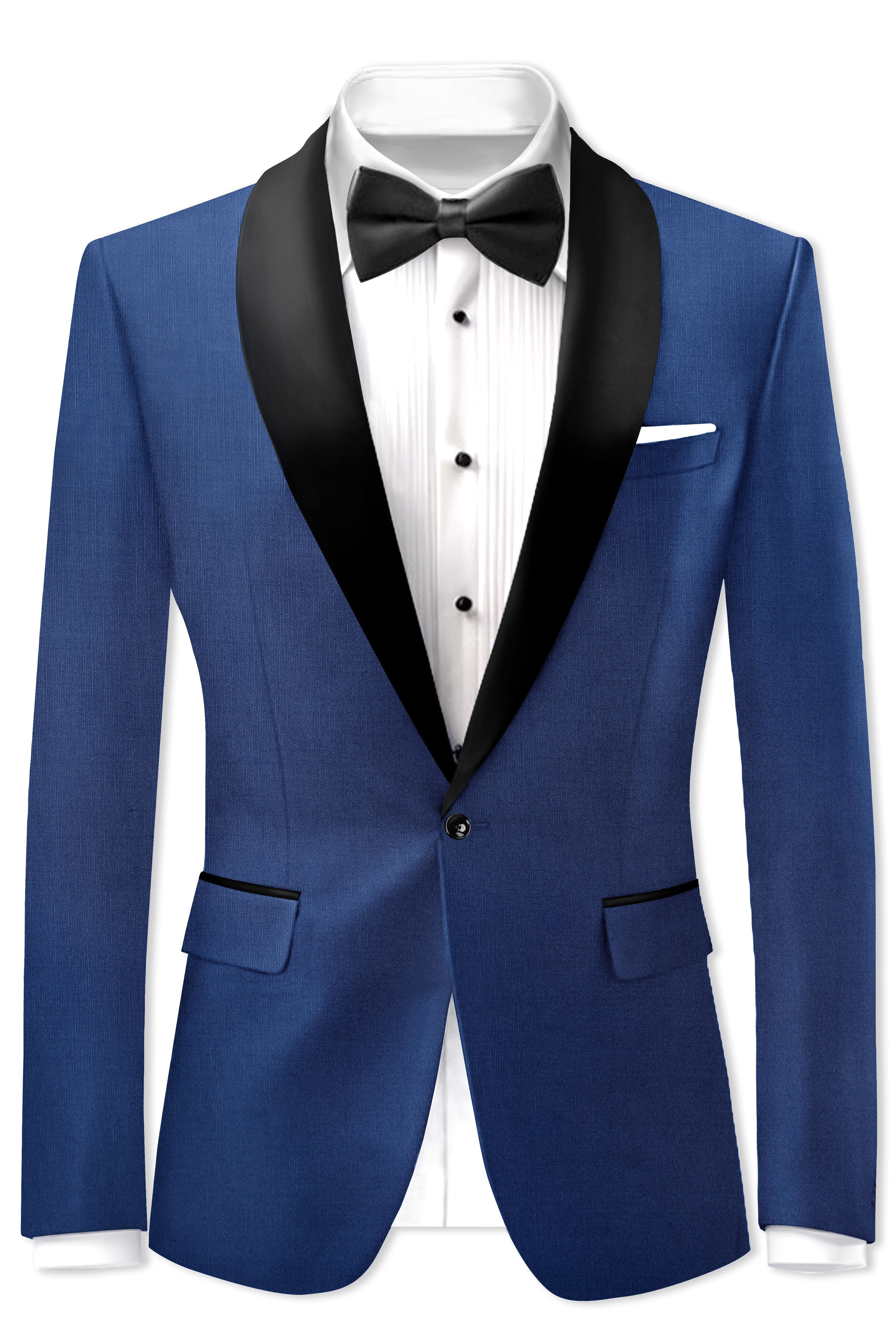 Marinoir-Cello Blue Wool Rich Tuxedo Slight Stretch Blazer
