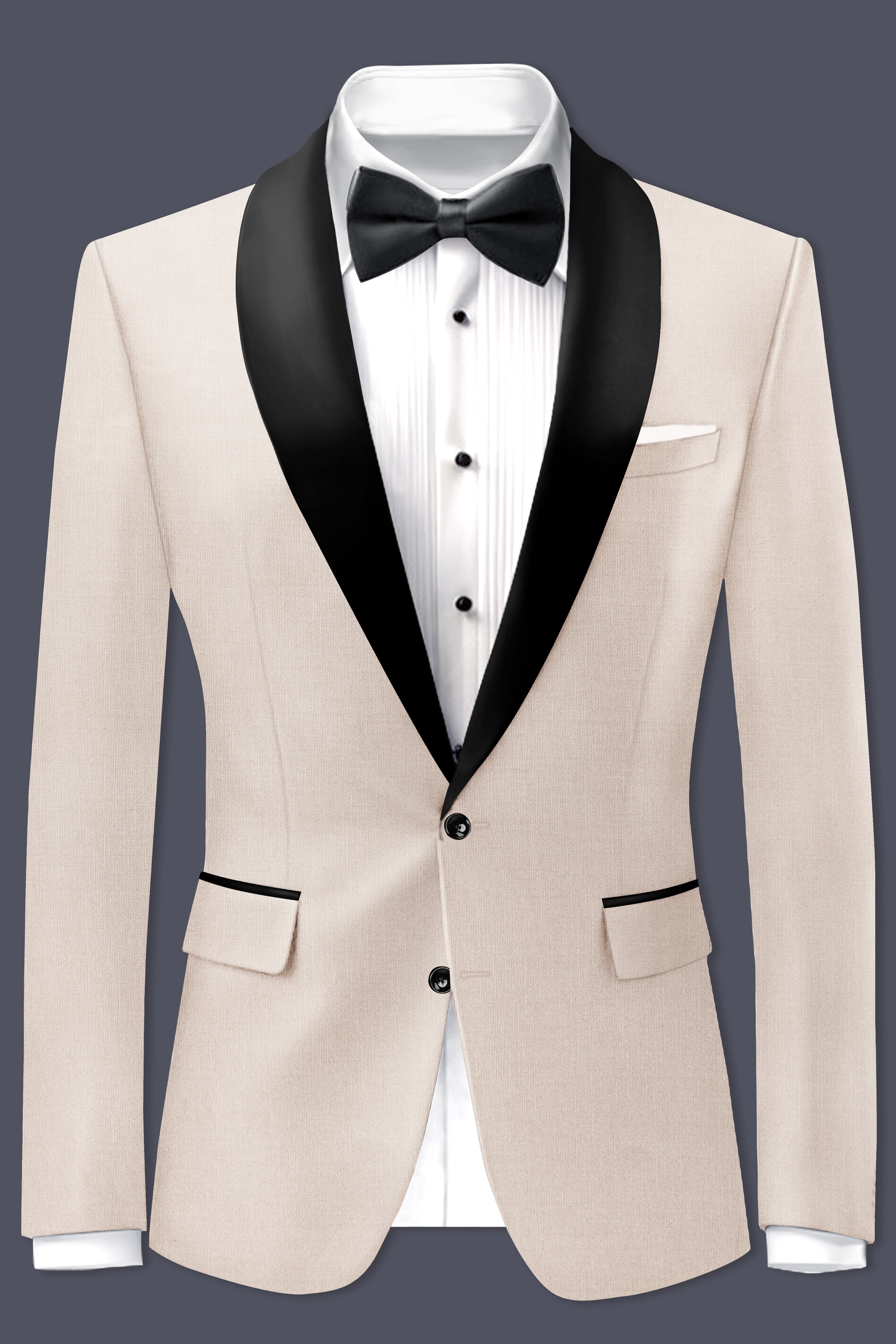 Velivon-Bizarre Cream Wool Rich Tuxedo Stretchable Traveler Blazer