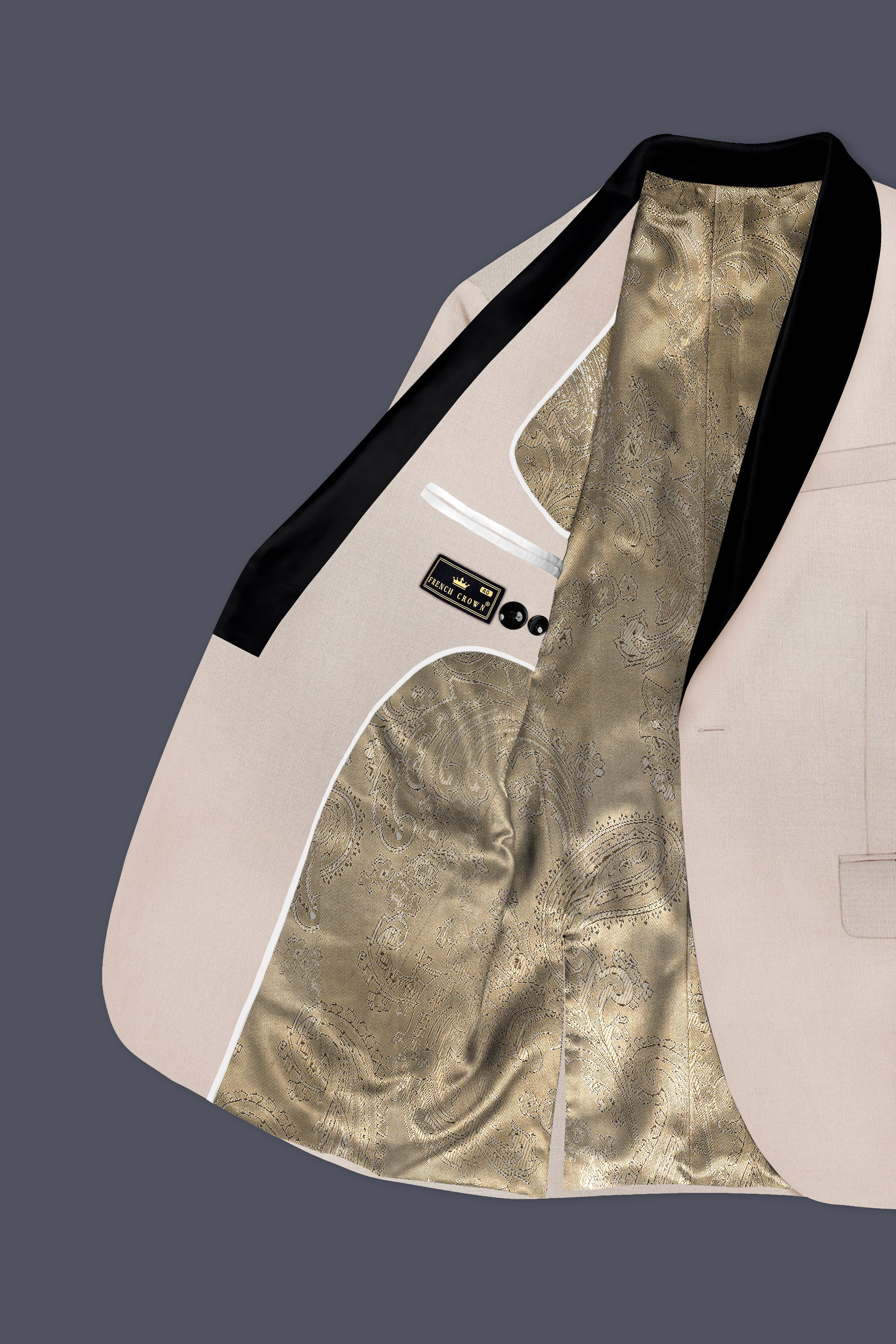 Velivon-Bizarre Cream Wool Rich Tuxedo Slight Stretch Blazer