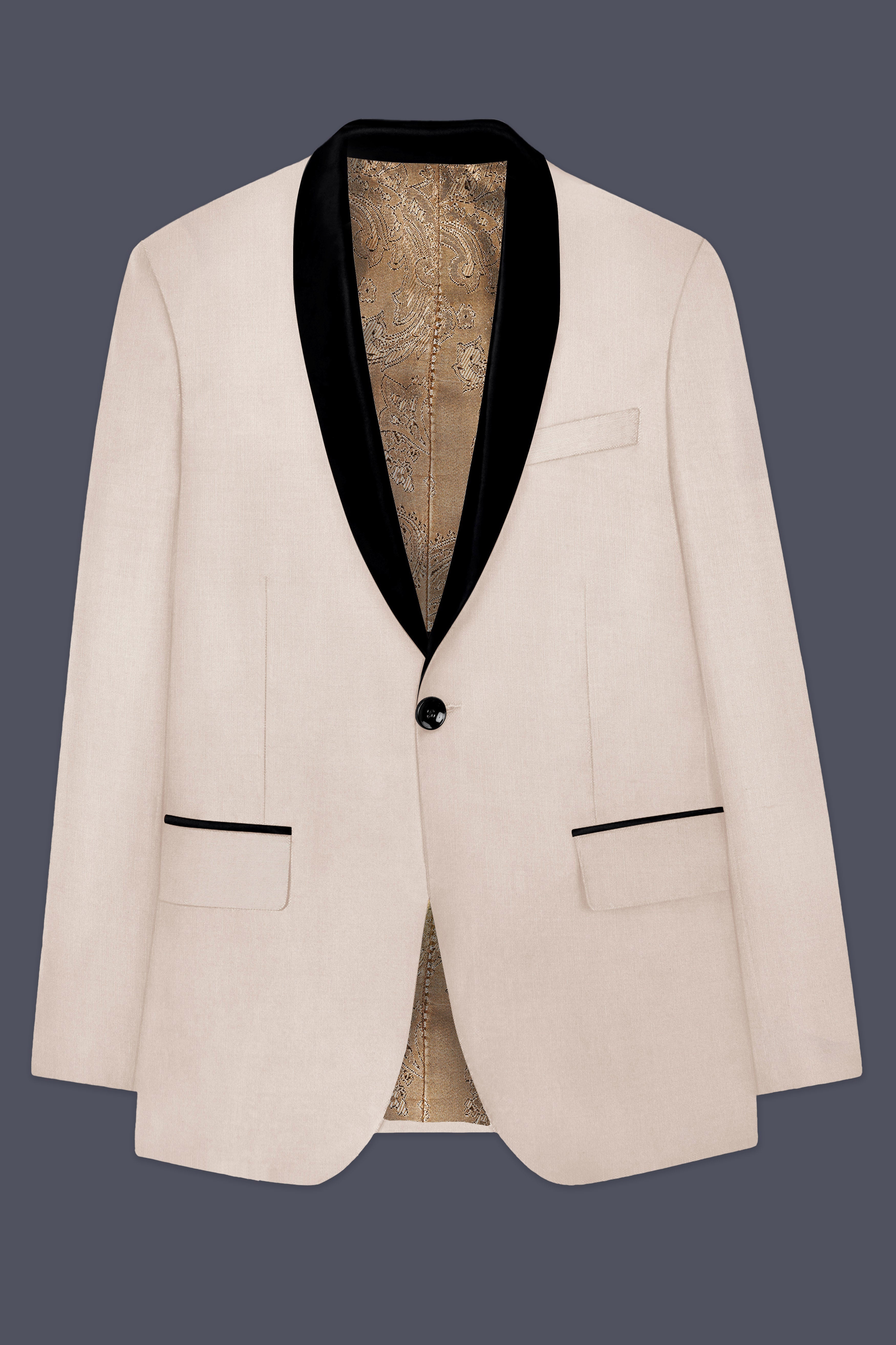 Biscotti-Parchment Cream Wool Rich Tuxedo Slight Stretch Blazer