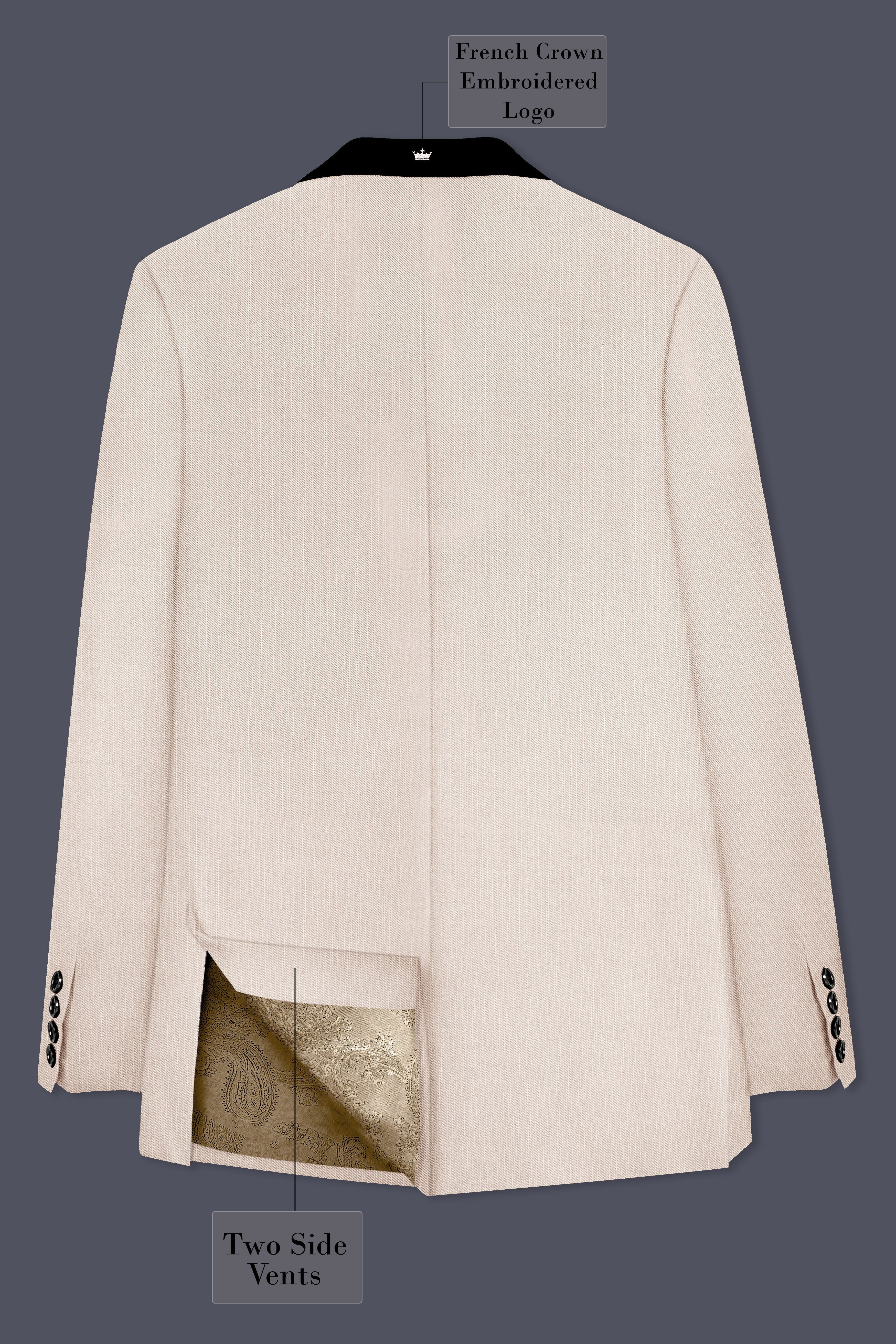Biscotti-Parchment Cream Wool Rich Tuxedo Slight Stretch Blazer