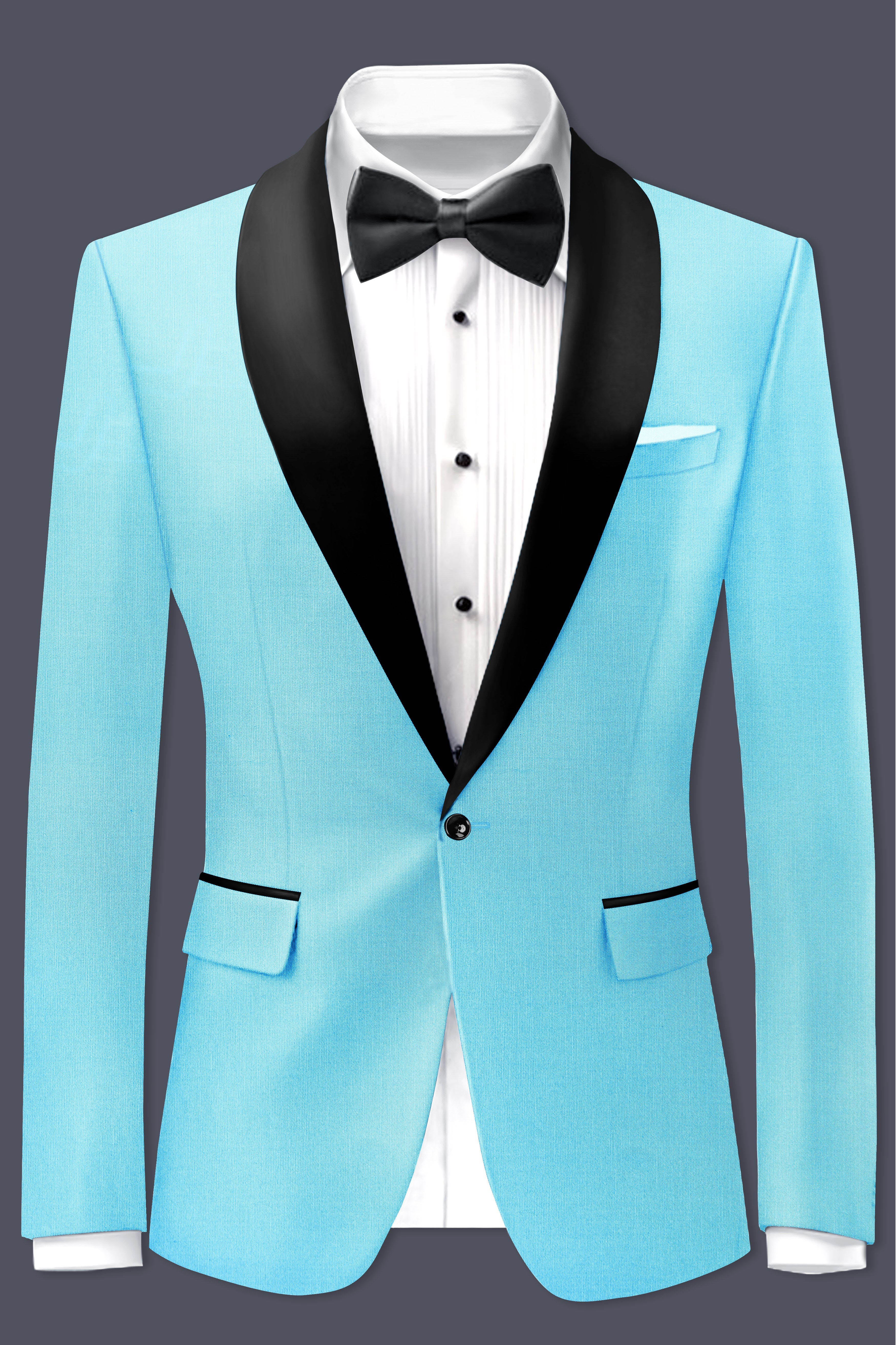 Iceland-Aquamarine Blue Wool Richa Tuxedo Slight Stretch Blazer