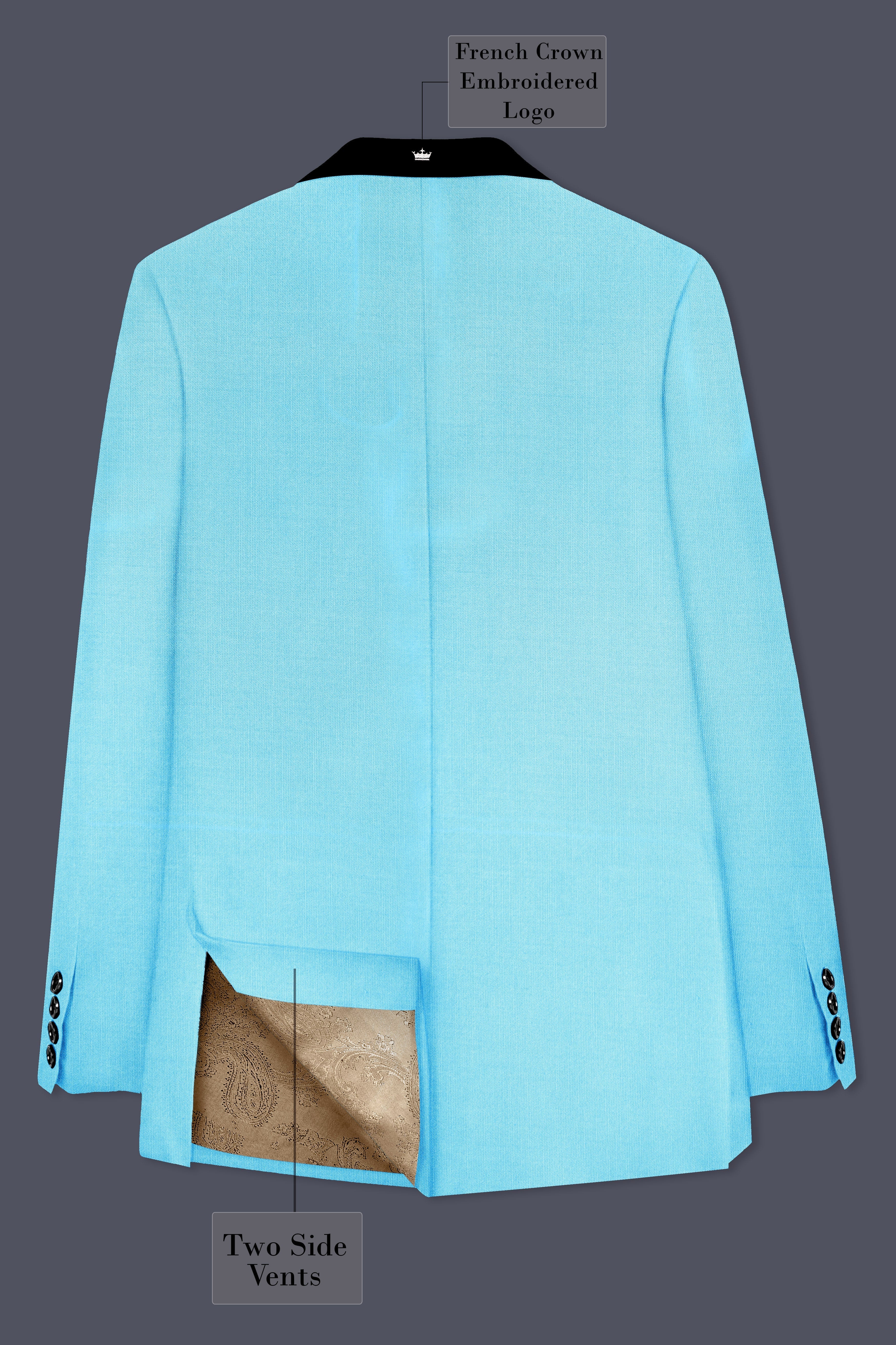 Iceland-Aquamarine Blue Wool Richa Tuxedo Slight Stretch Blazer