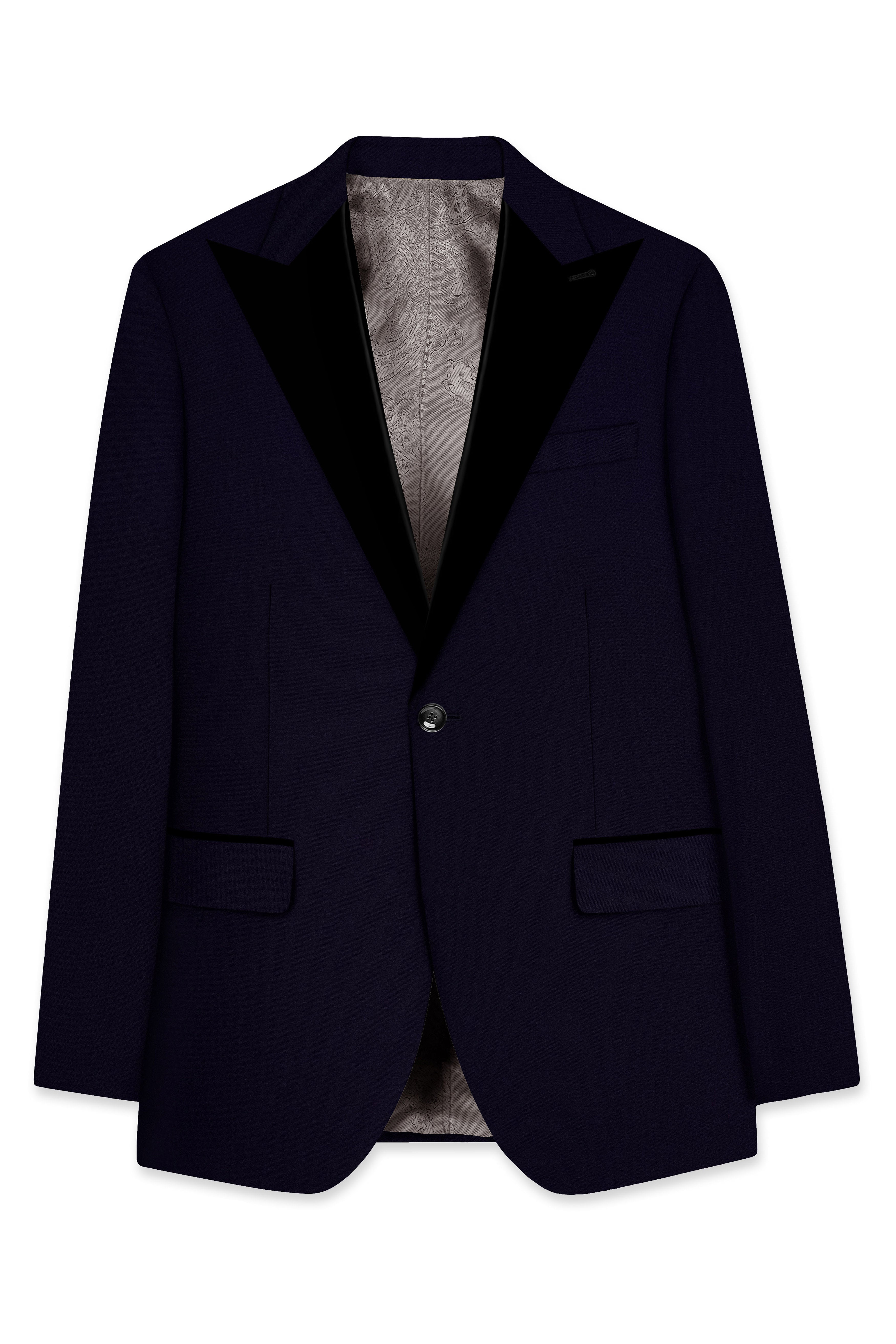 Vistaro-Korean Blue (The Best Blue We Have) 4-Way Stretch Wrinkle-Free Wool Rich Peak Lapel Tuxedo Slight Stretch Blazer