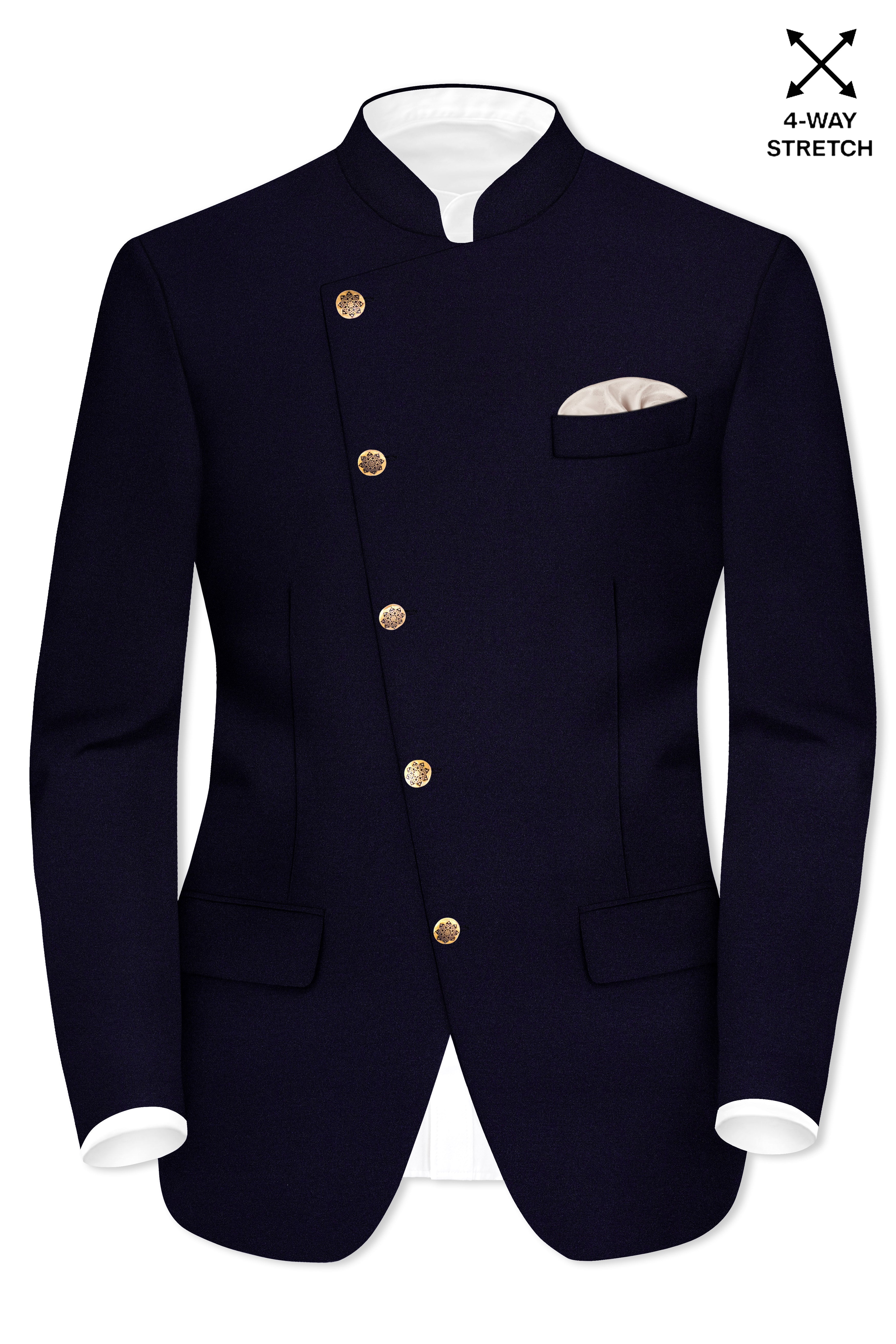 Vistaro-Korean Blue (The Best Blue We Have) Wool Rich Cross Placket Bandhgala Stretchable traveler Blazer
