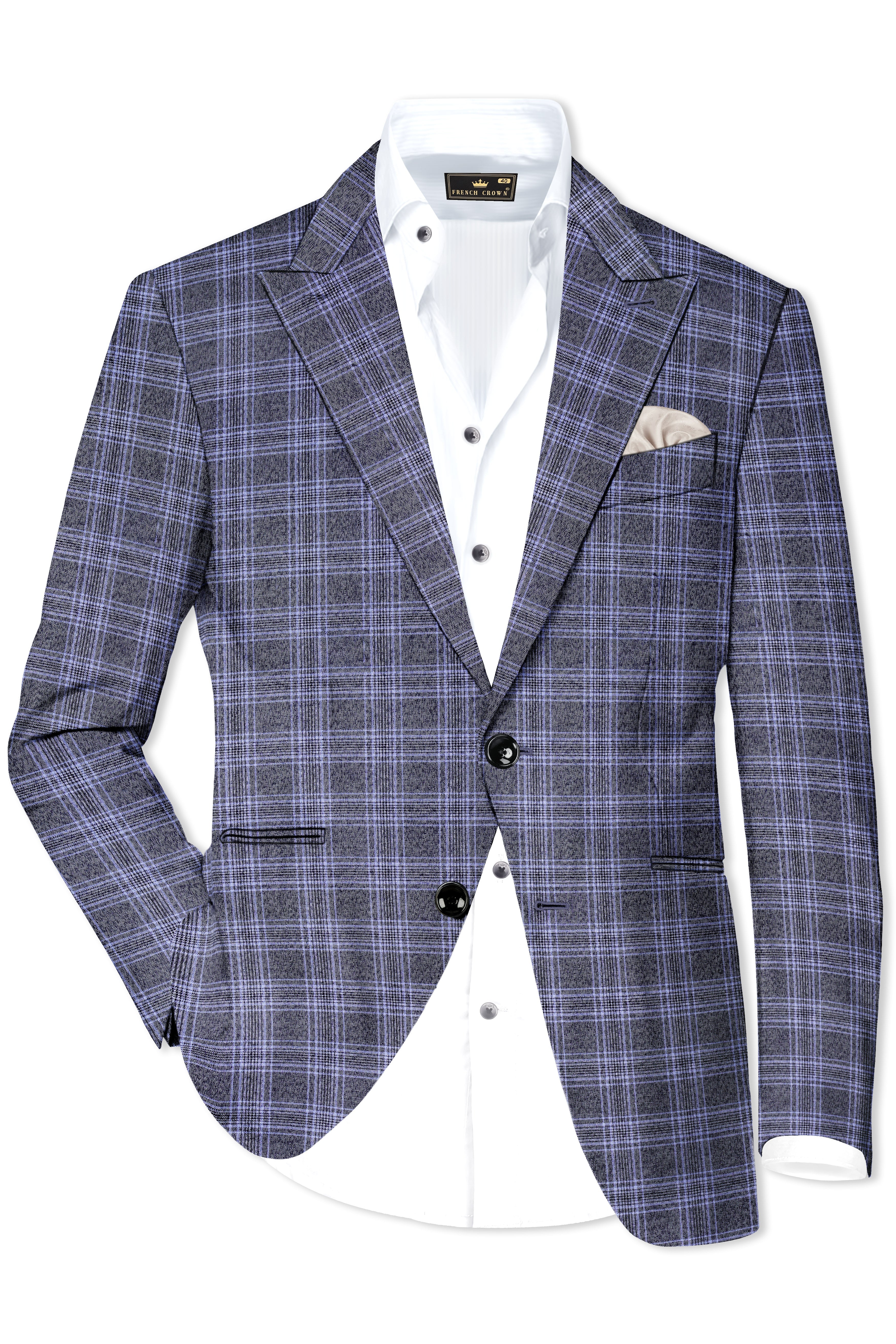 Casphin-Dolphin And Casper Blue Plaid Wool Rich Peck Lepal Single Breasted Blazer