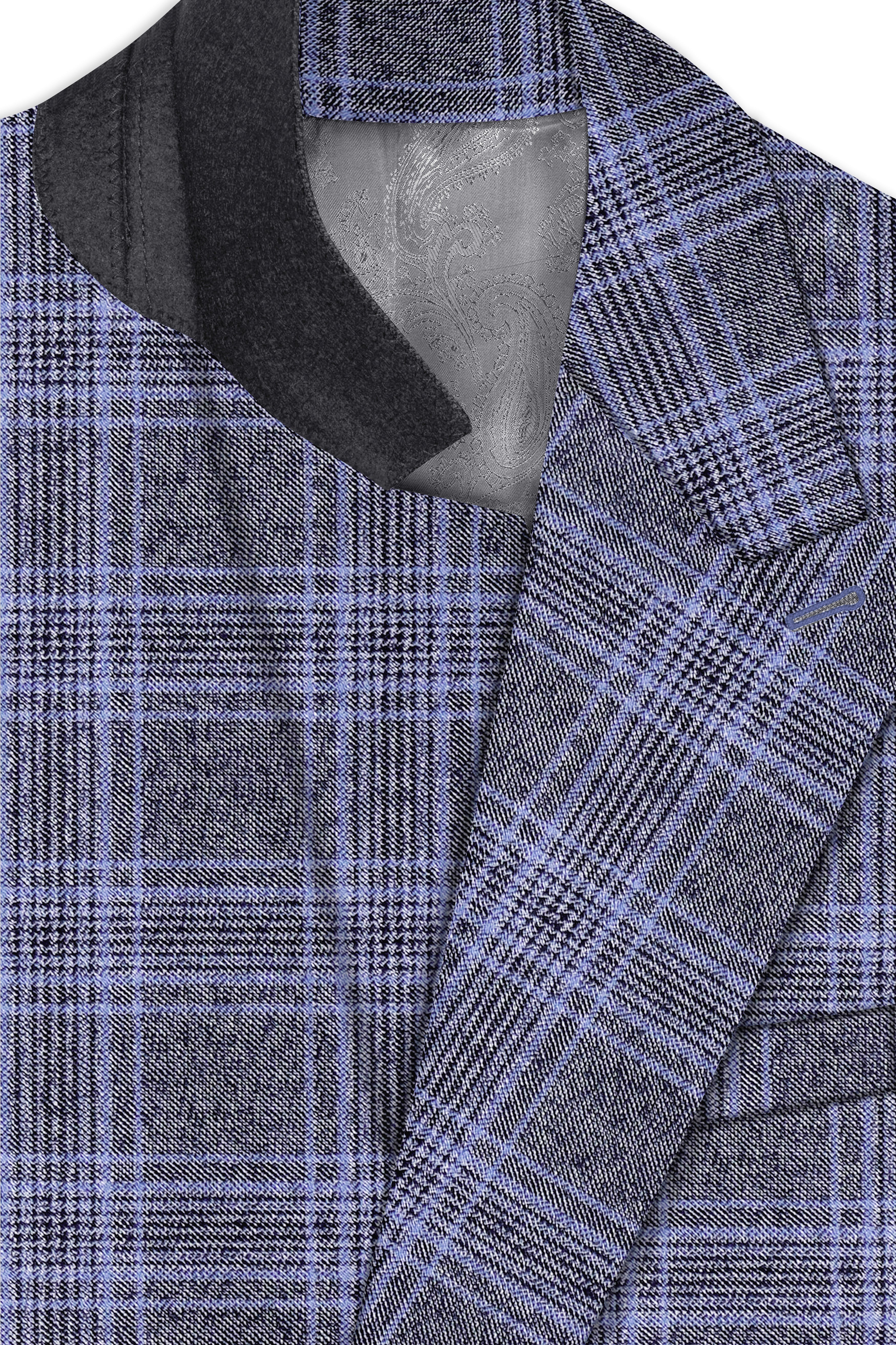 Casphin-Dolphin And Casper Blue Plaid Wool Rich Peck Lepal Single Breasted Blazer