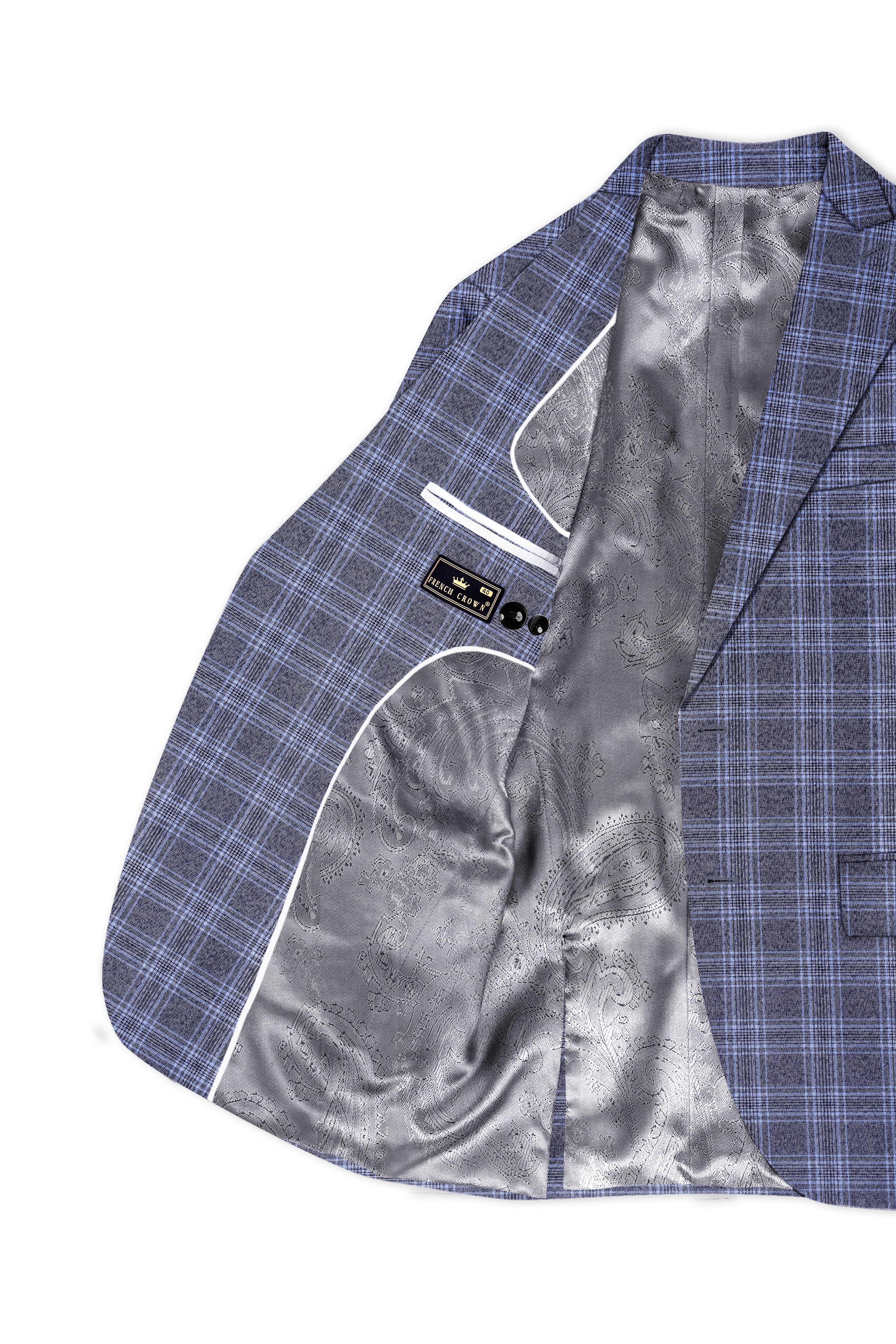 Casphin-Dolphin And Casper Blue Plaid Wool Rich Peck Lepal Single Breasted Blazer