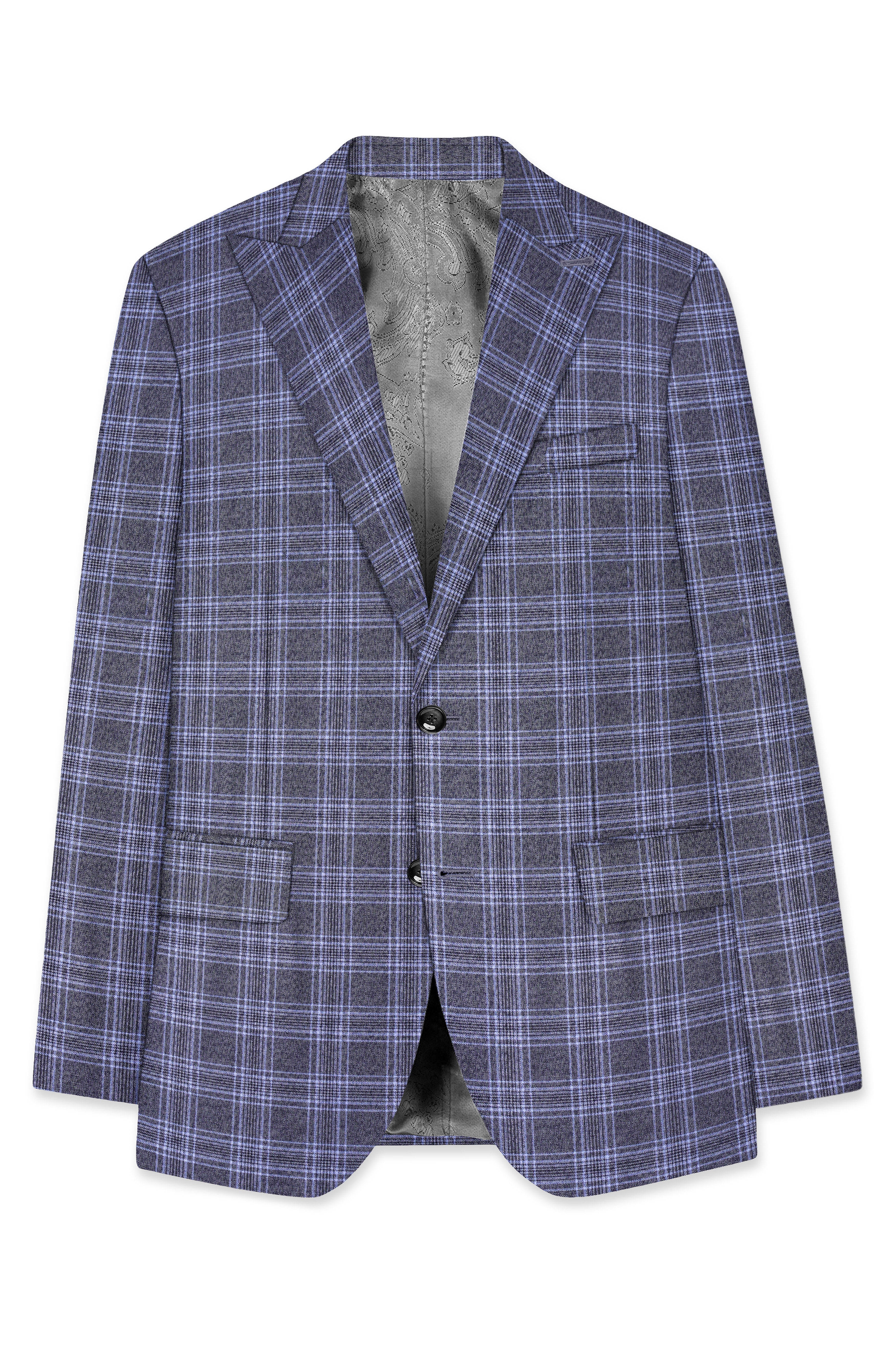 Casphin-Dolphin And Casper Blue Plaid Wool Rich Peck Lepal Single Breasted Blazer