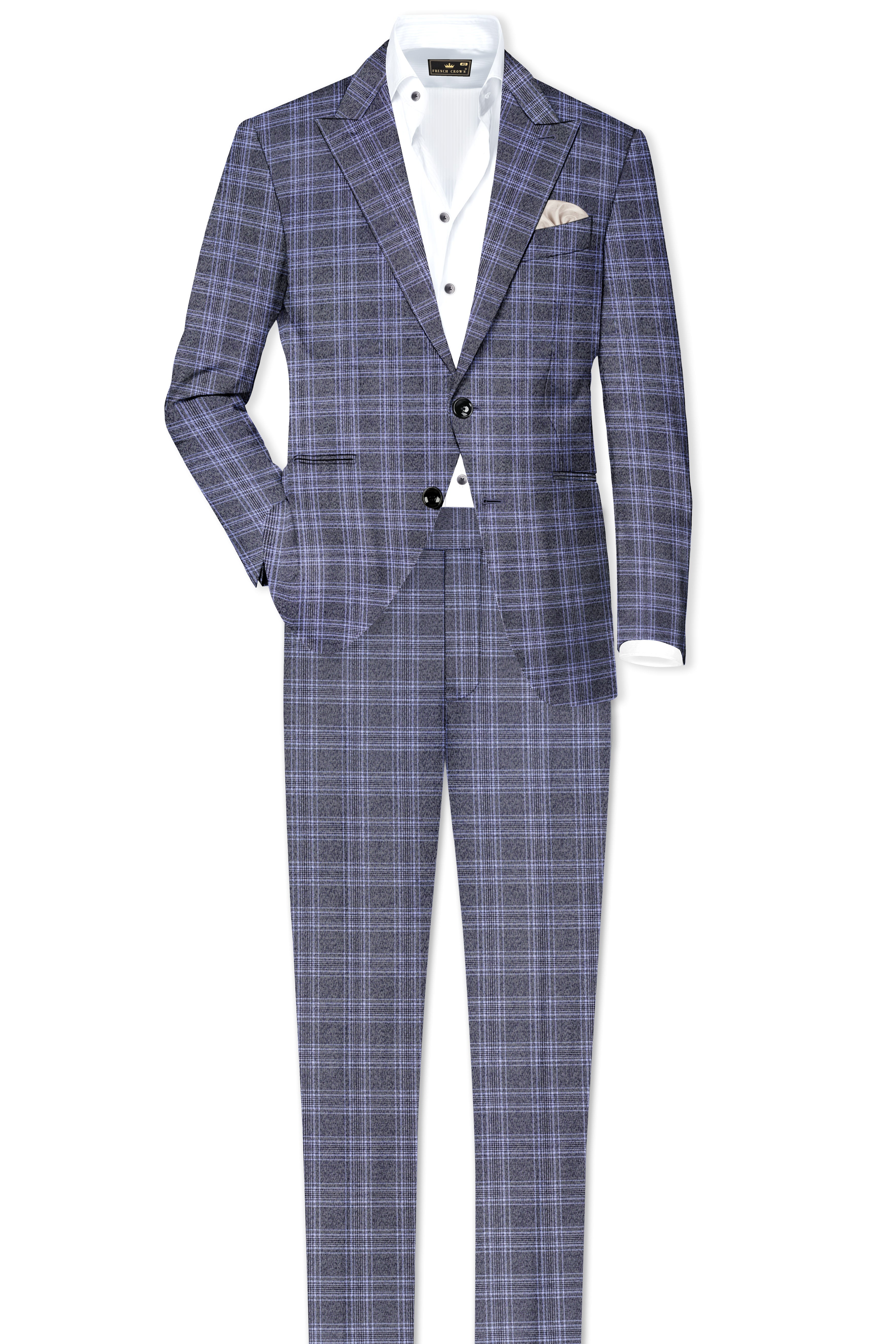 Casphin-Dolphin And Casper Blue Plaid Wool Rich Peck Lepal Single Breasted Blazer