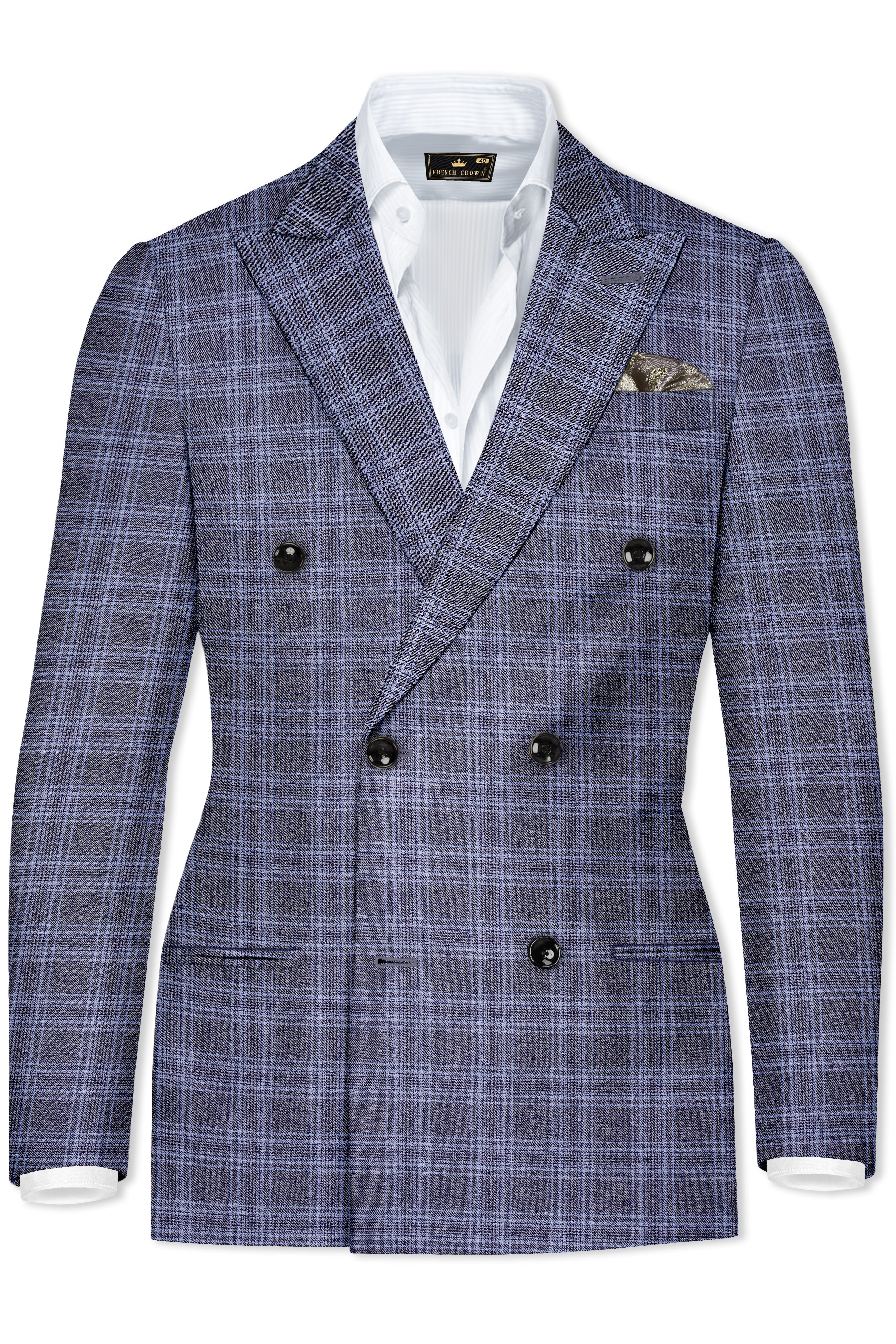 Casphin-Dolphin And Casper Blue Plaid Wool Rich Double Breasted Blazer
