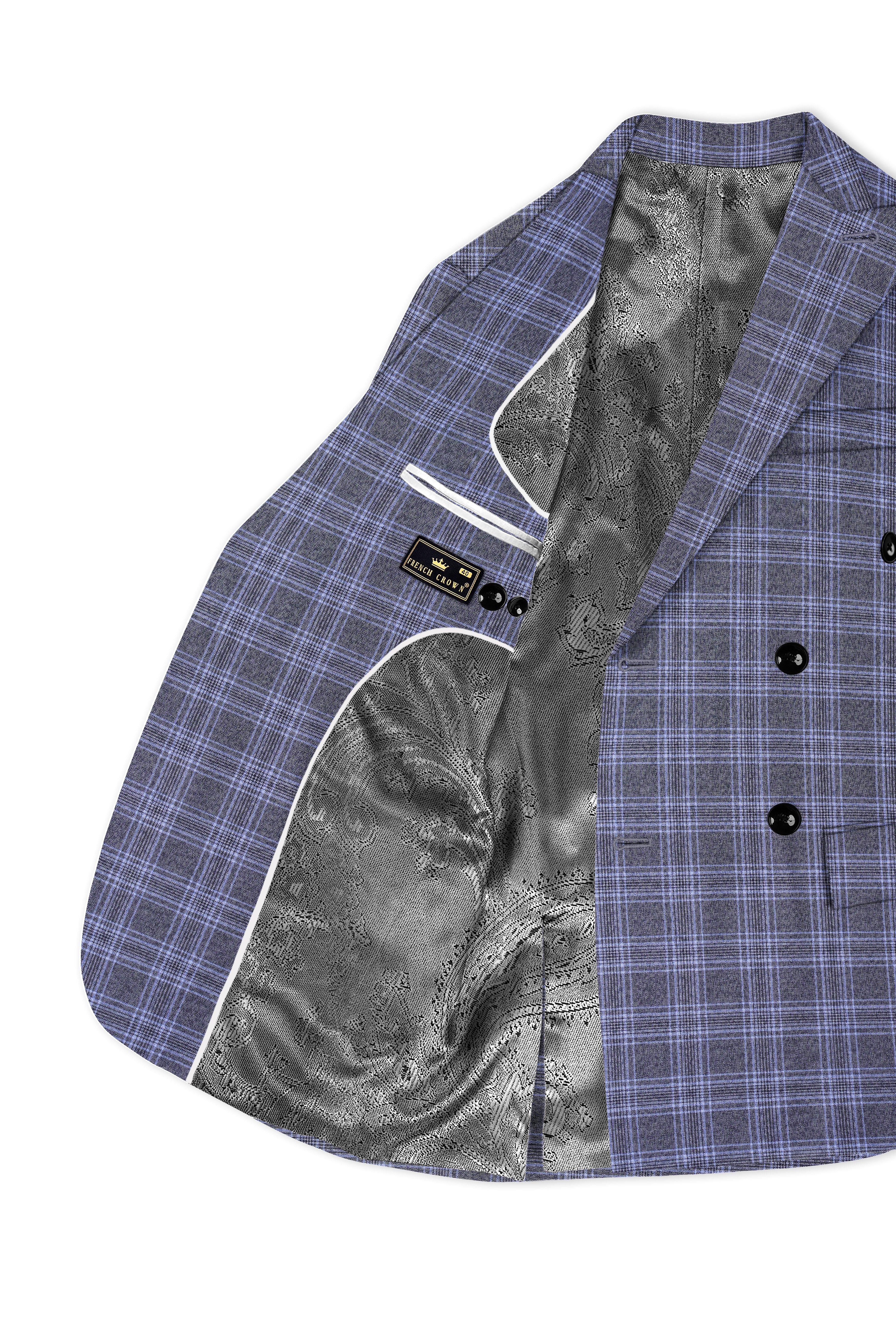 Casphin-Dolphin And Casper Blue Plaid Wool Rich Double Breasted Blazer