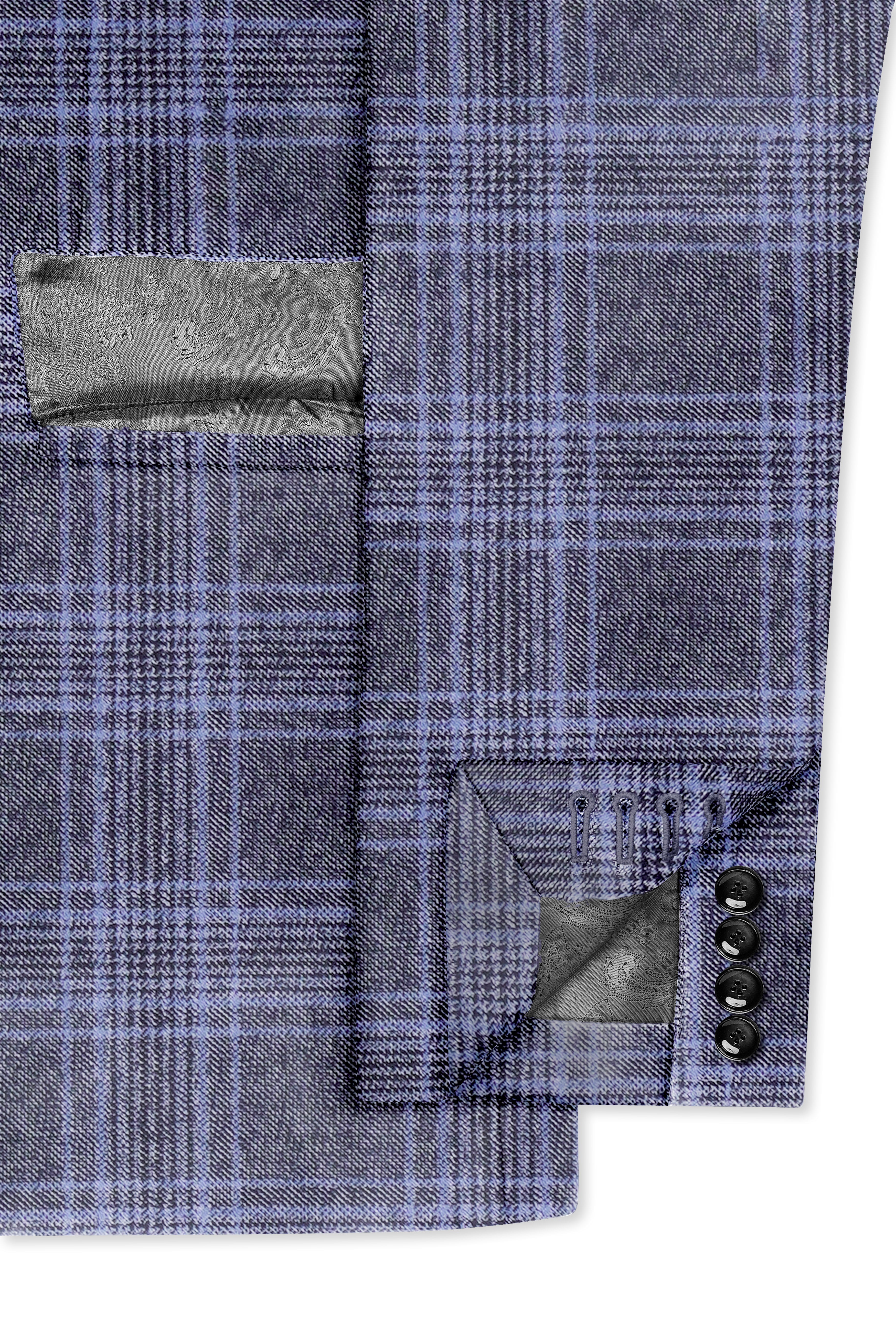 Casphin-Dolphin And Casper Blue Plaid Wool Rich Double Breasted Blazer