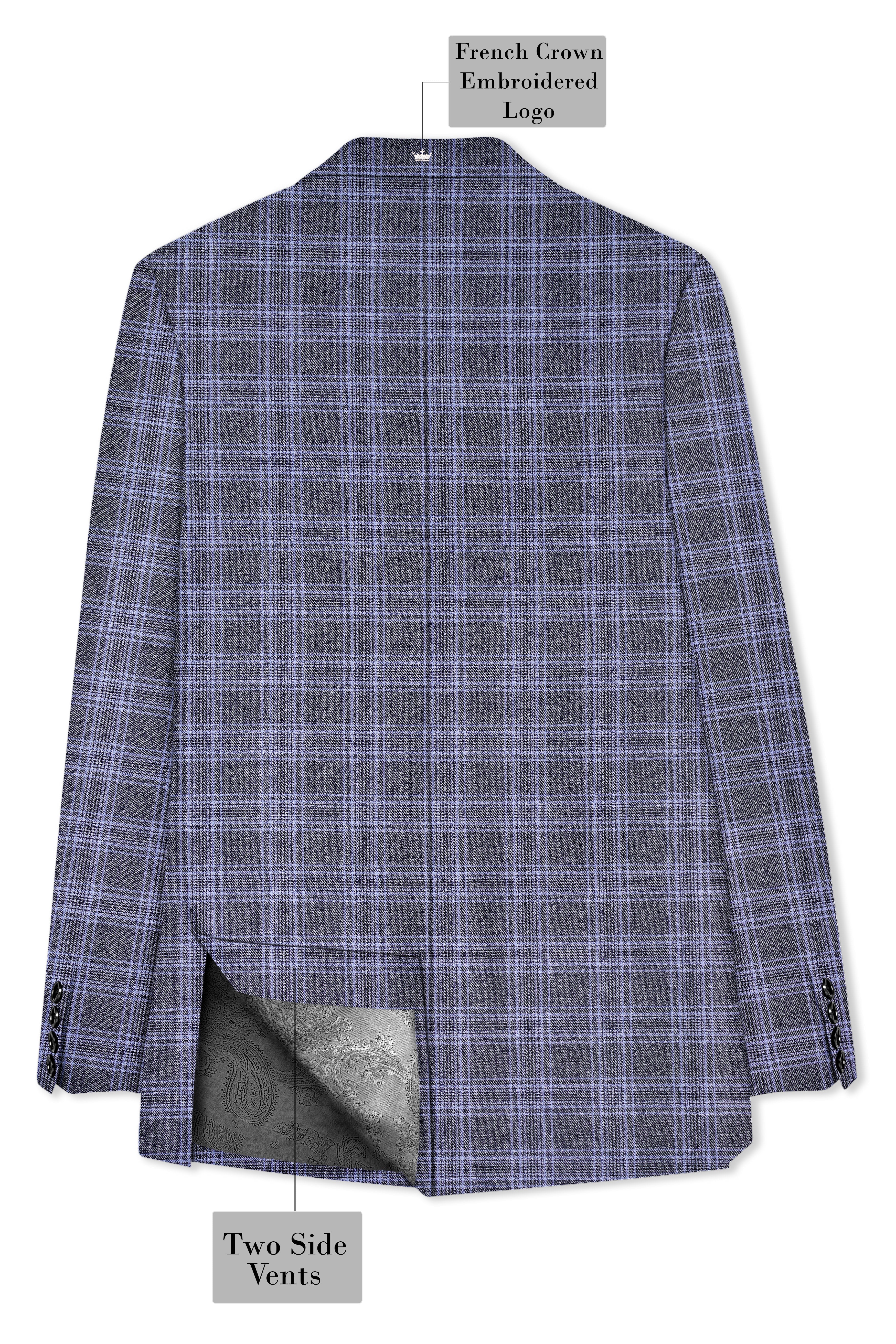 Casphin-Dolphin And Casper Blue Plaid Wool Rich Double Breasted Blazer