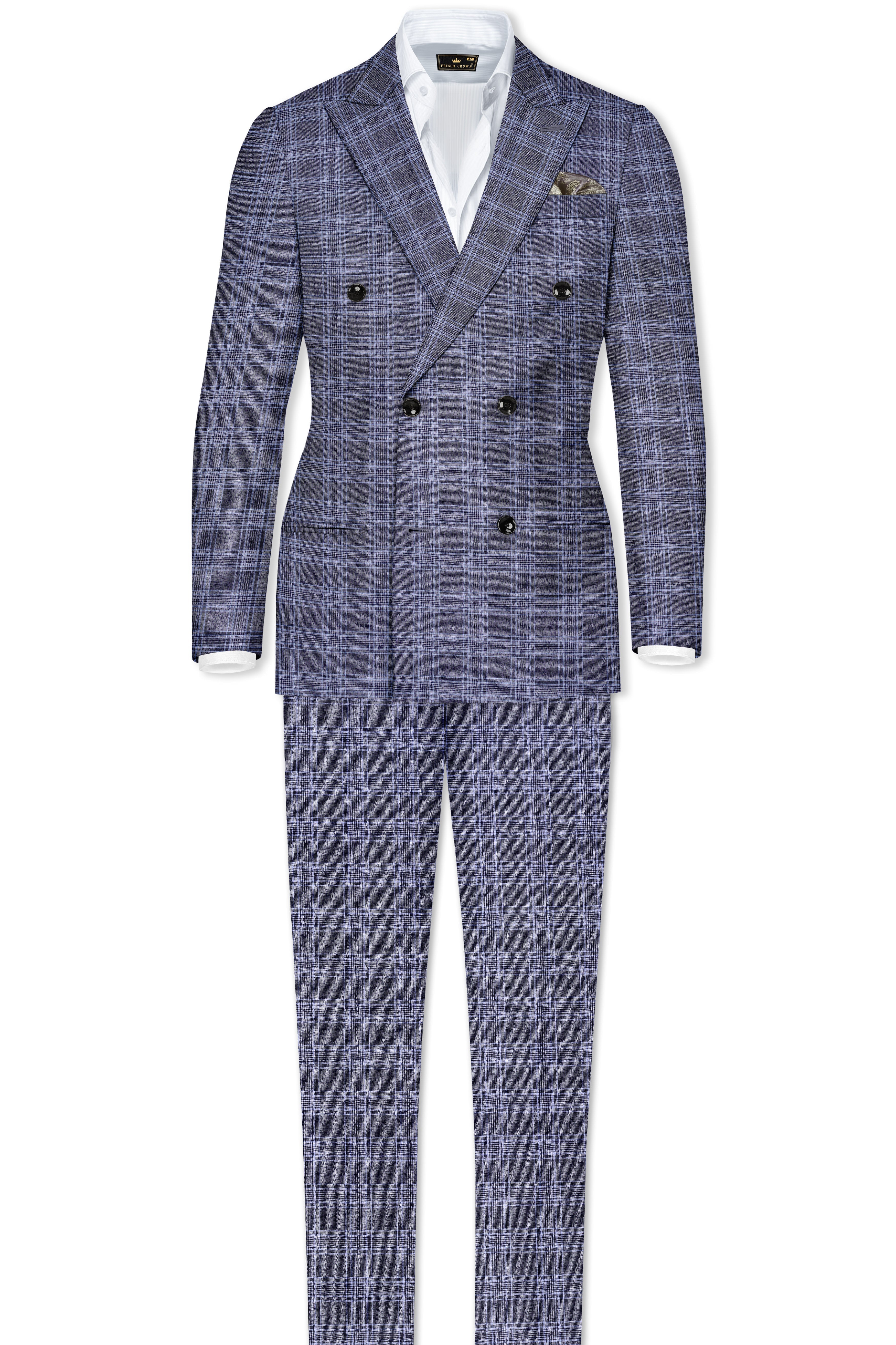 Casphin-Dolphin And Casper Blue Plaid Wool Rich Double Breasted Blazer