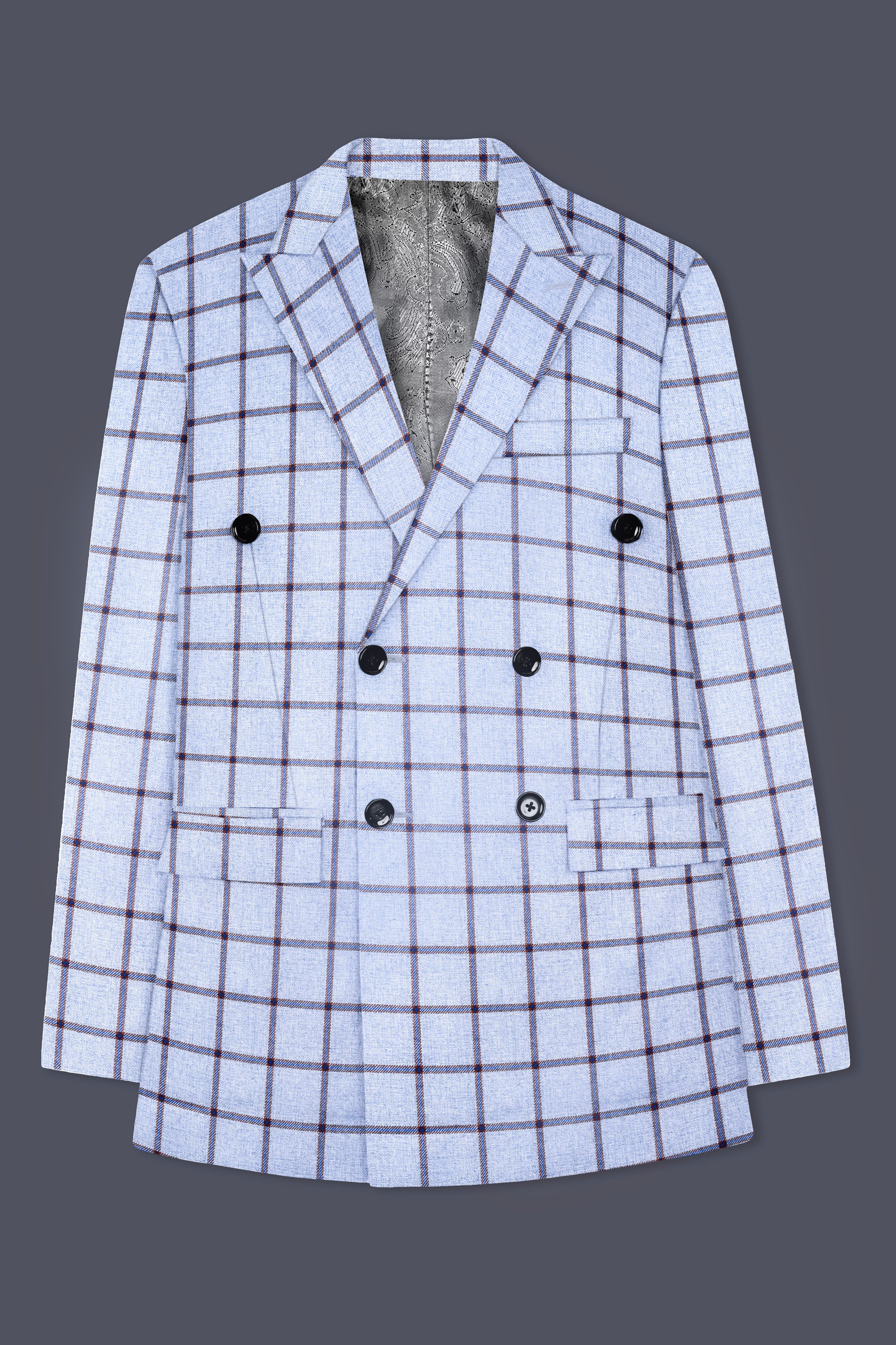 Mistrel-Spun Pearl Gray Windows Wool Rich Double Breasted Blazer