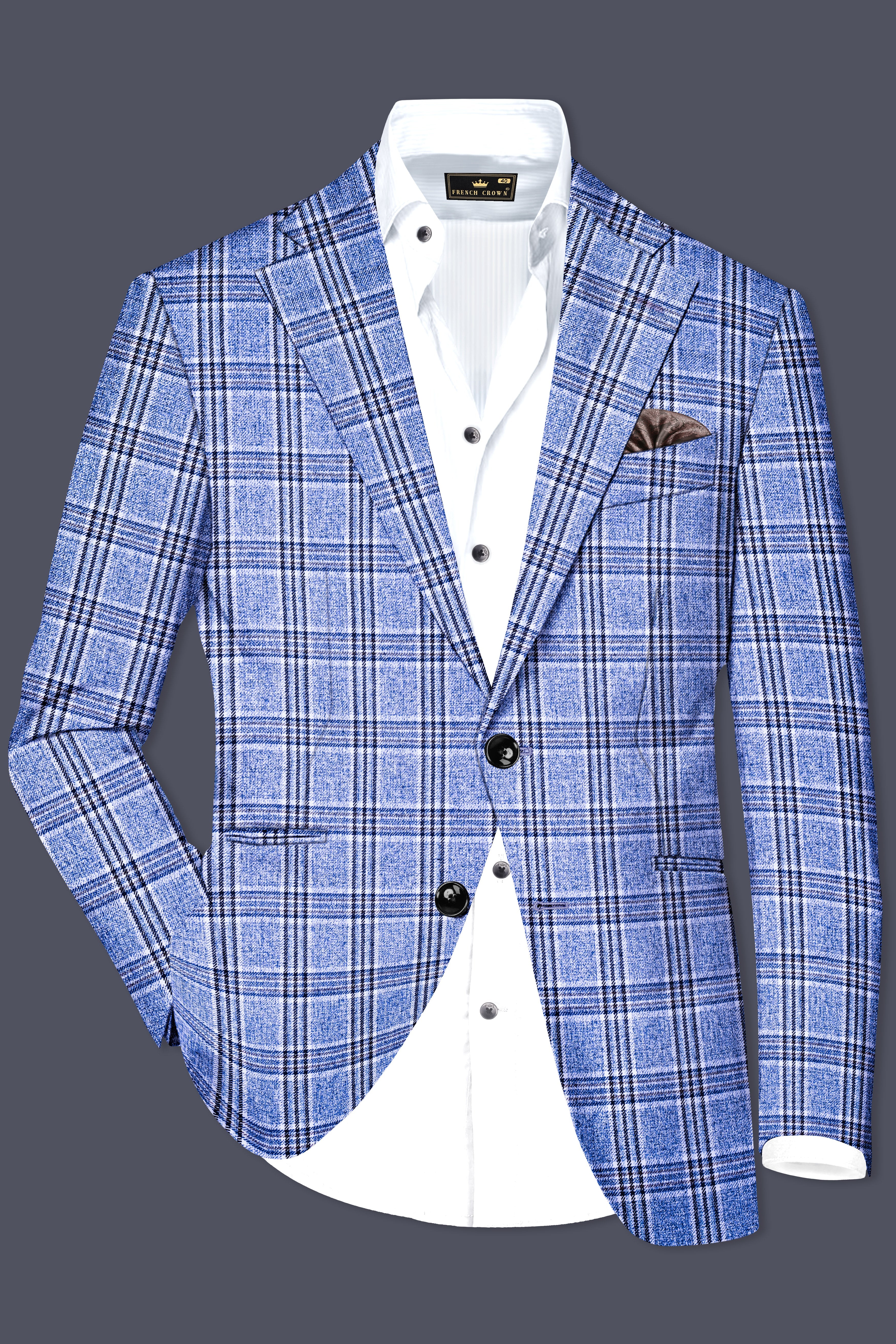 Ceriste-Bayoux Blue Plaid Wool Rich Single Breasted Blazer
