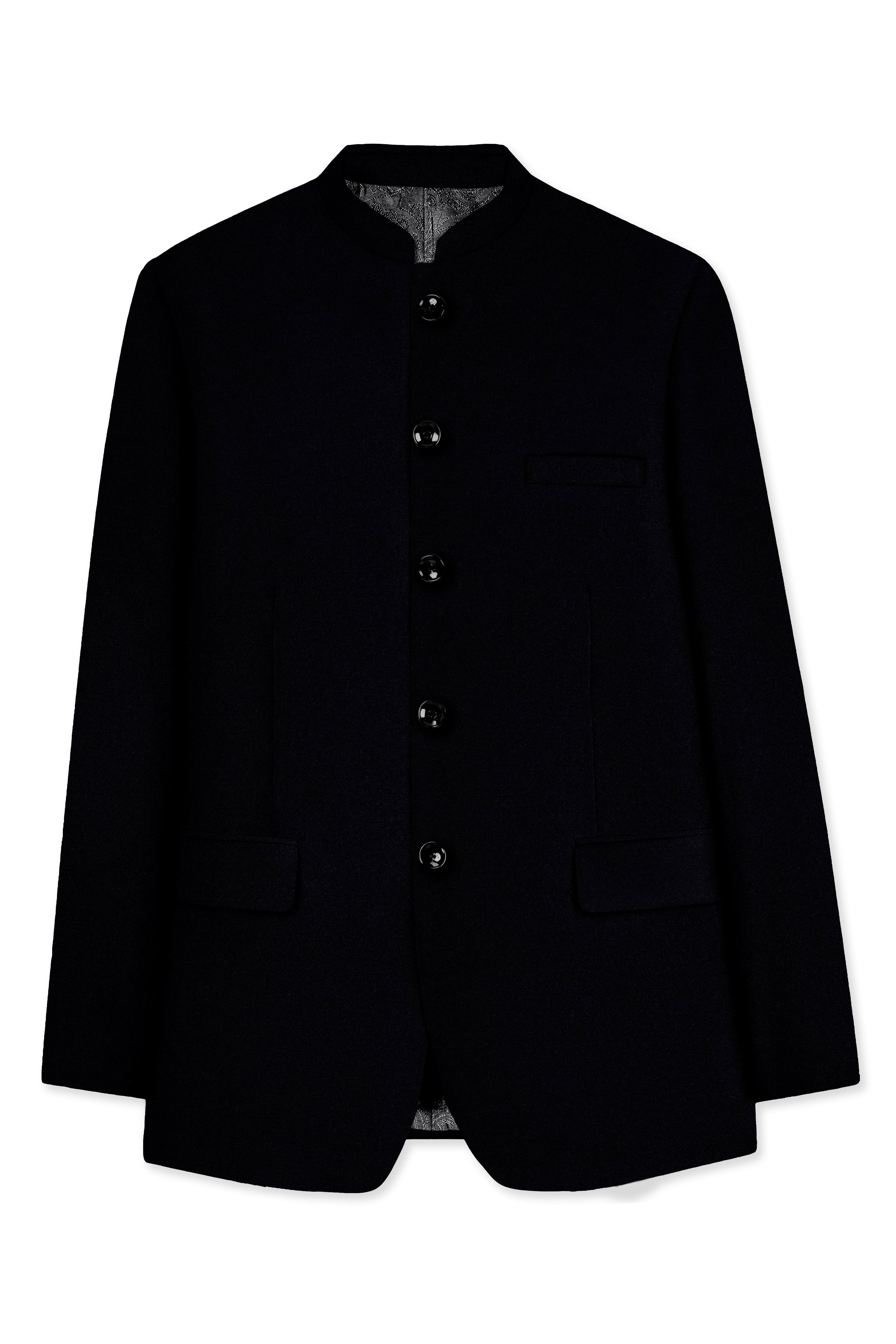 Noirex-Korean Black (The Best Black We Have) Wool Rich Bandhgala Stretchable traveler Blazer
