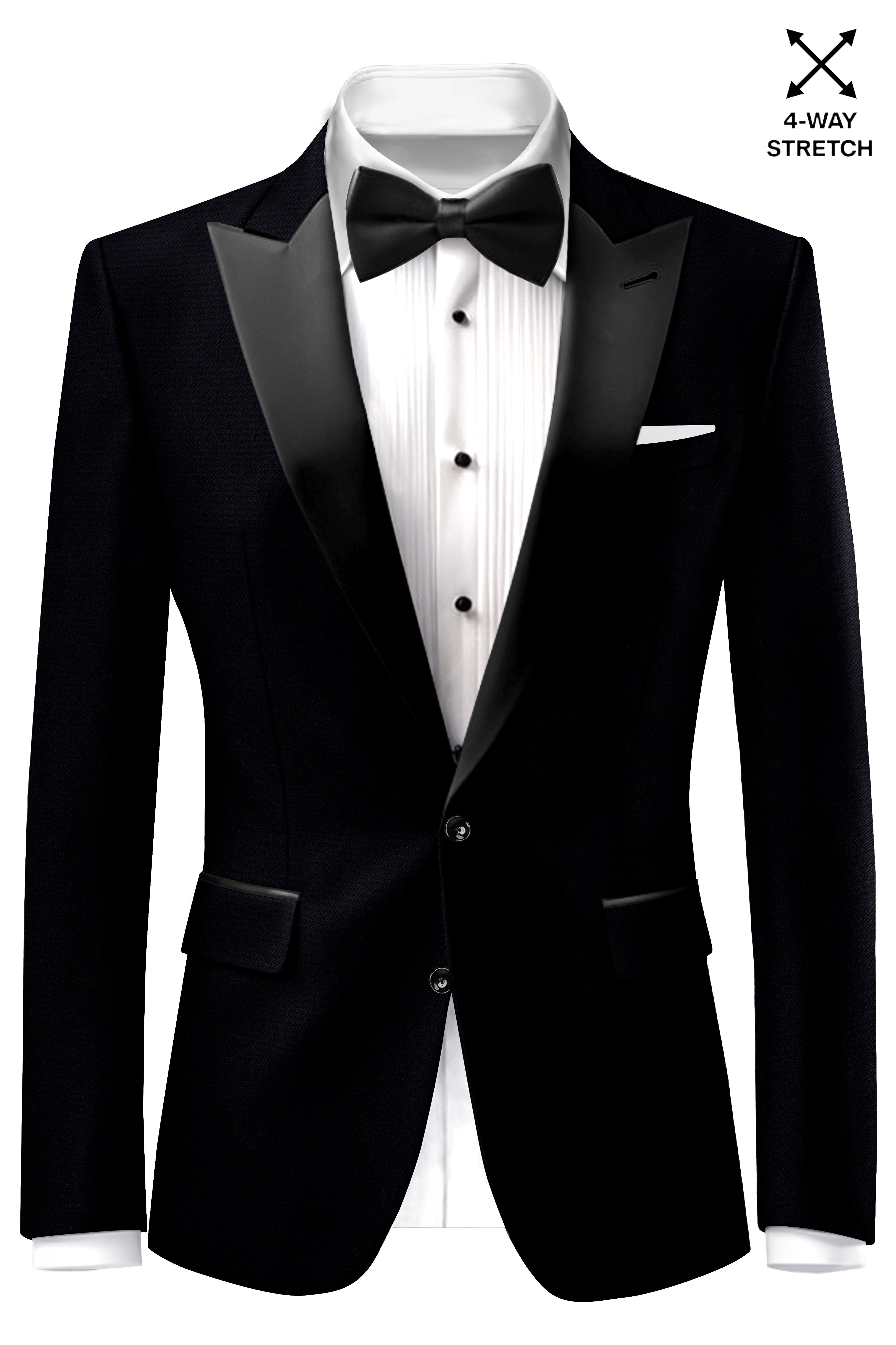 Noirex-Korean Black (The Best Black We Have) Wool Rich Peak Lapel Tuxedo Stretchable traveler Blazer