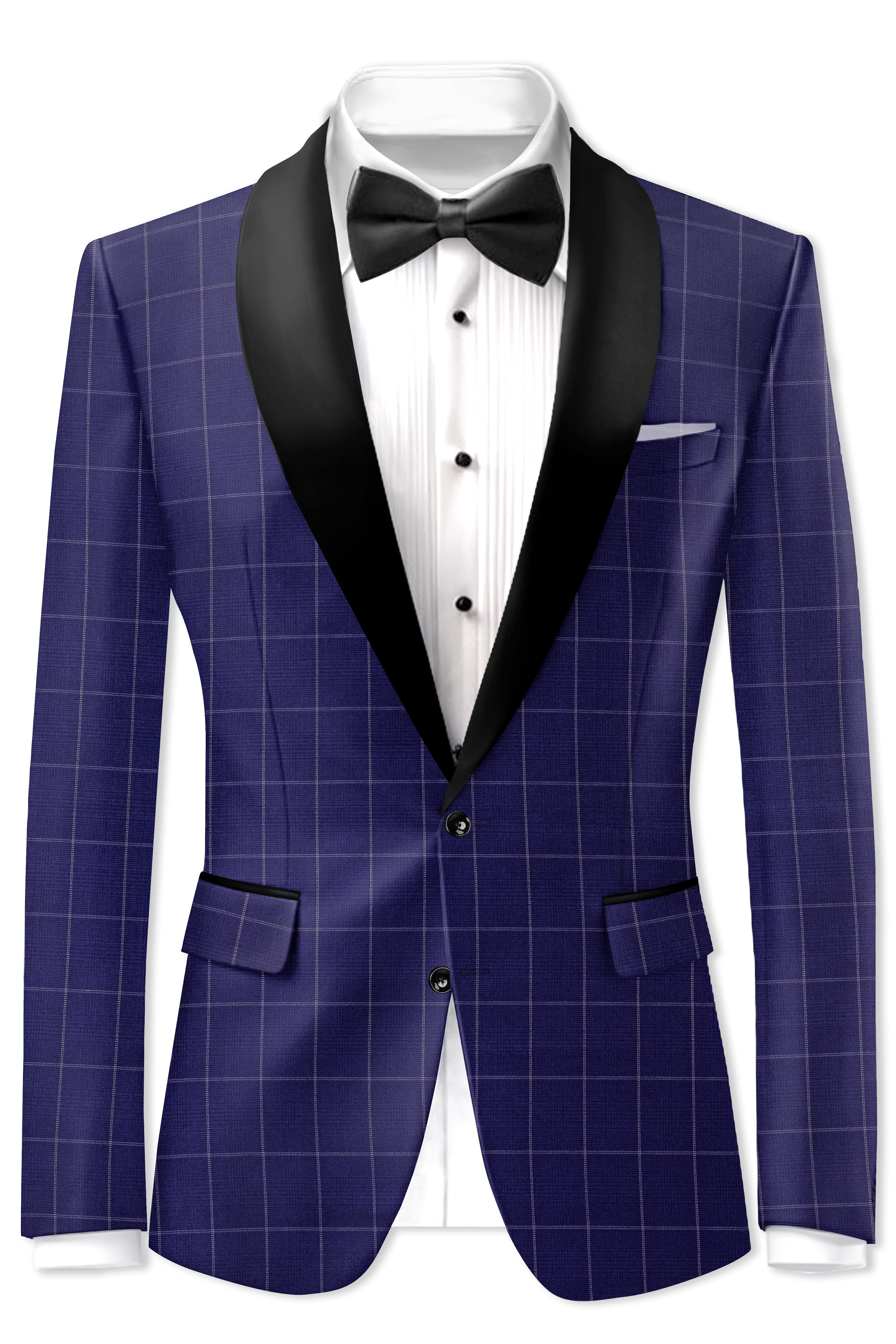 Noctex-Rhino Blue Windowpane Wool Rich Tuxedo Blazer