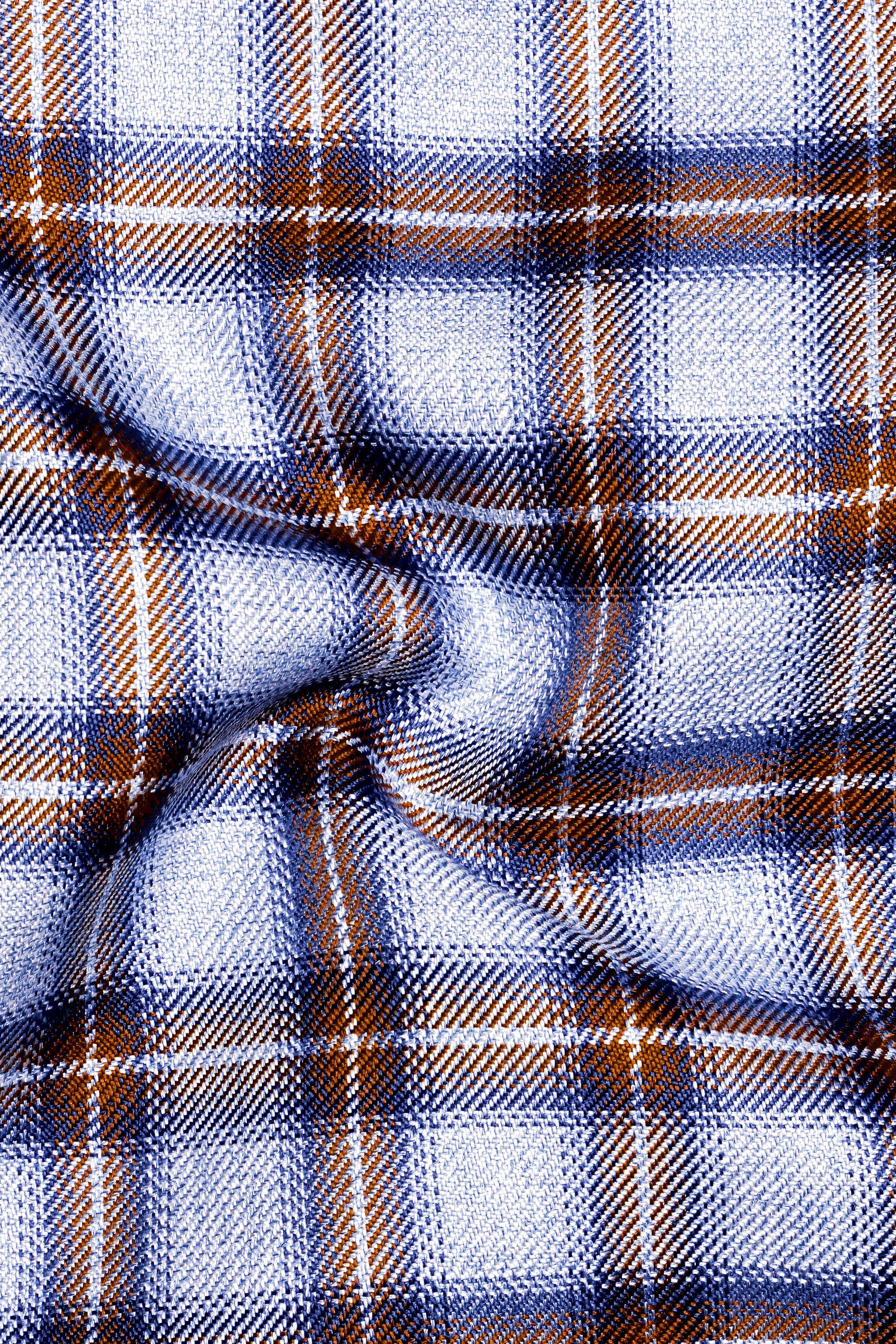 Castaire-Chateau Blue with Cocoa Brown Plaid Wool Rich Double Breasted Blazer
