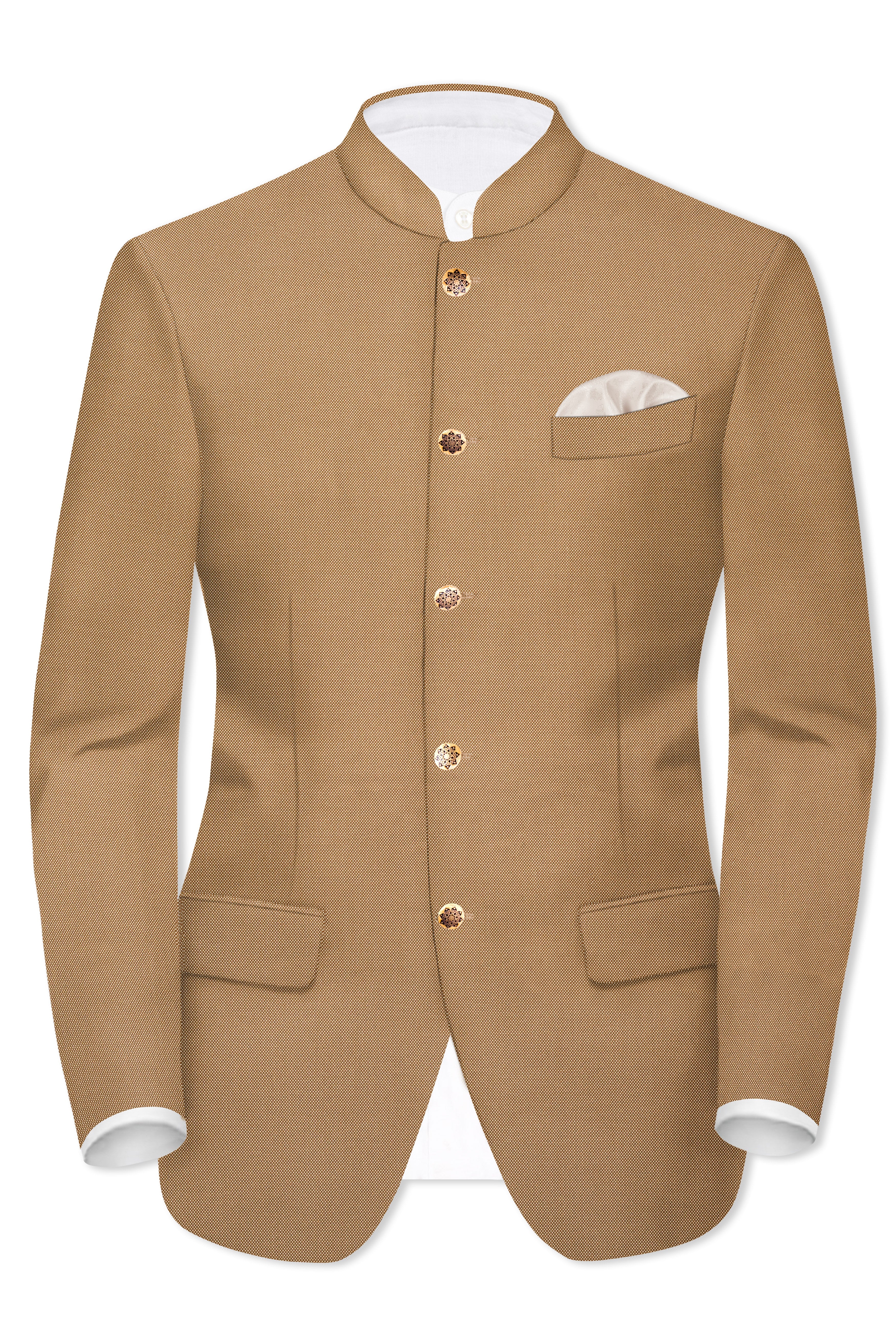 Aurenzo-Muesli Brown Textured Wool Rich Bandhgala Blazer