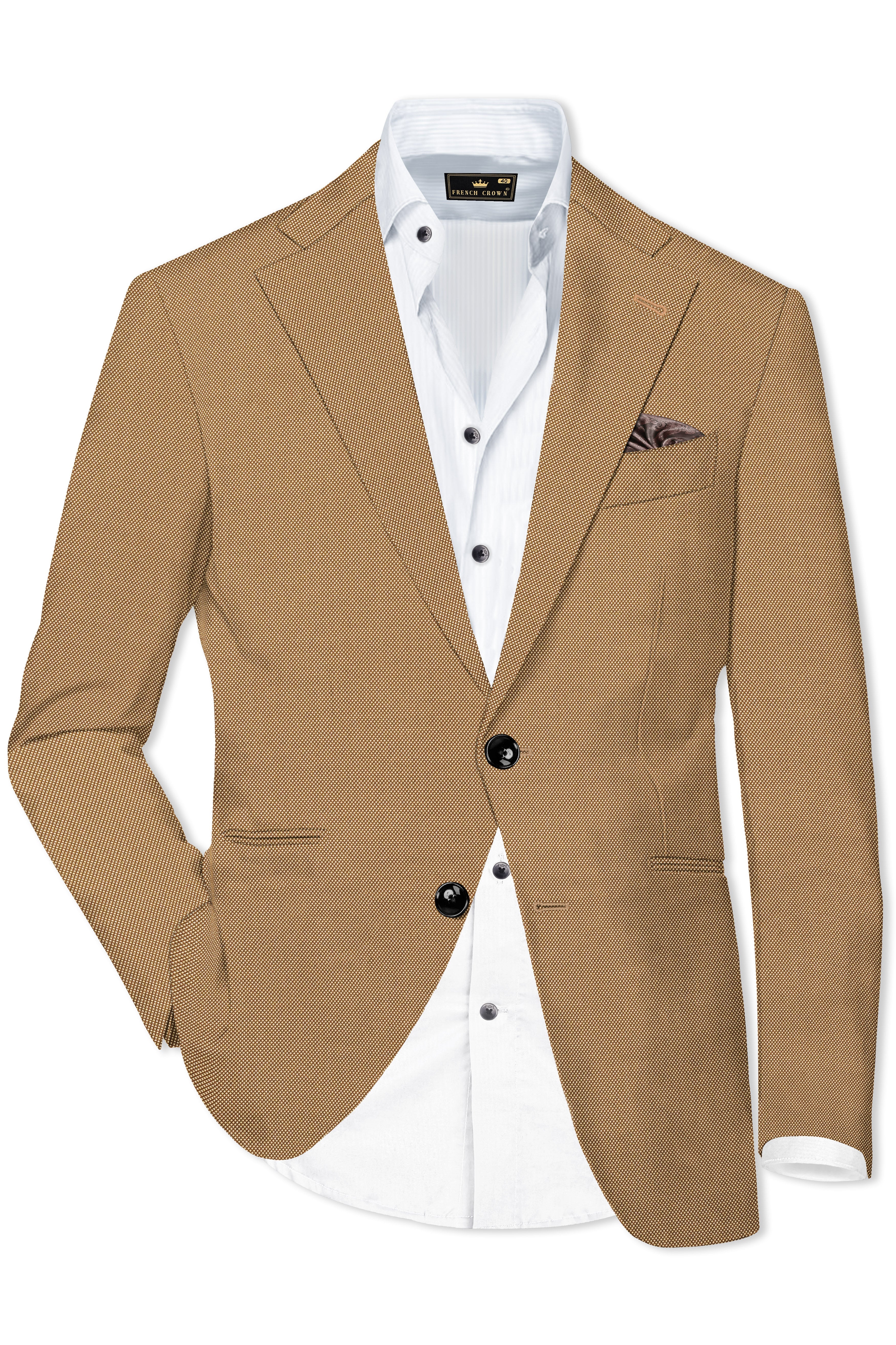 Aurenzo-Muesli Brown Textured Wool Rich Single Breasted Blazer