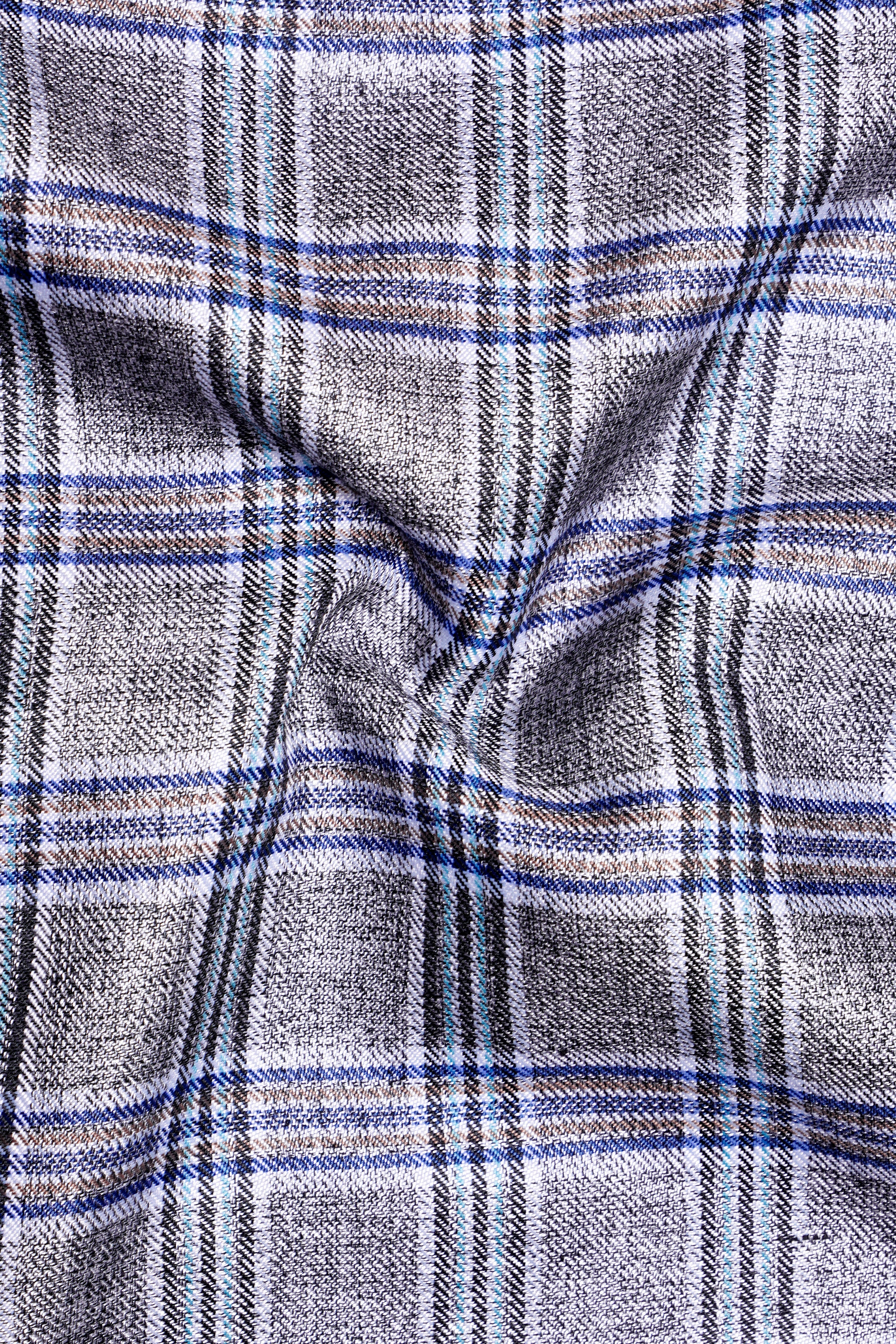Pladiel-StarDust Gray with Martinique Blue Plaid Wool Rich Double Breasted Blazer