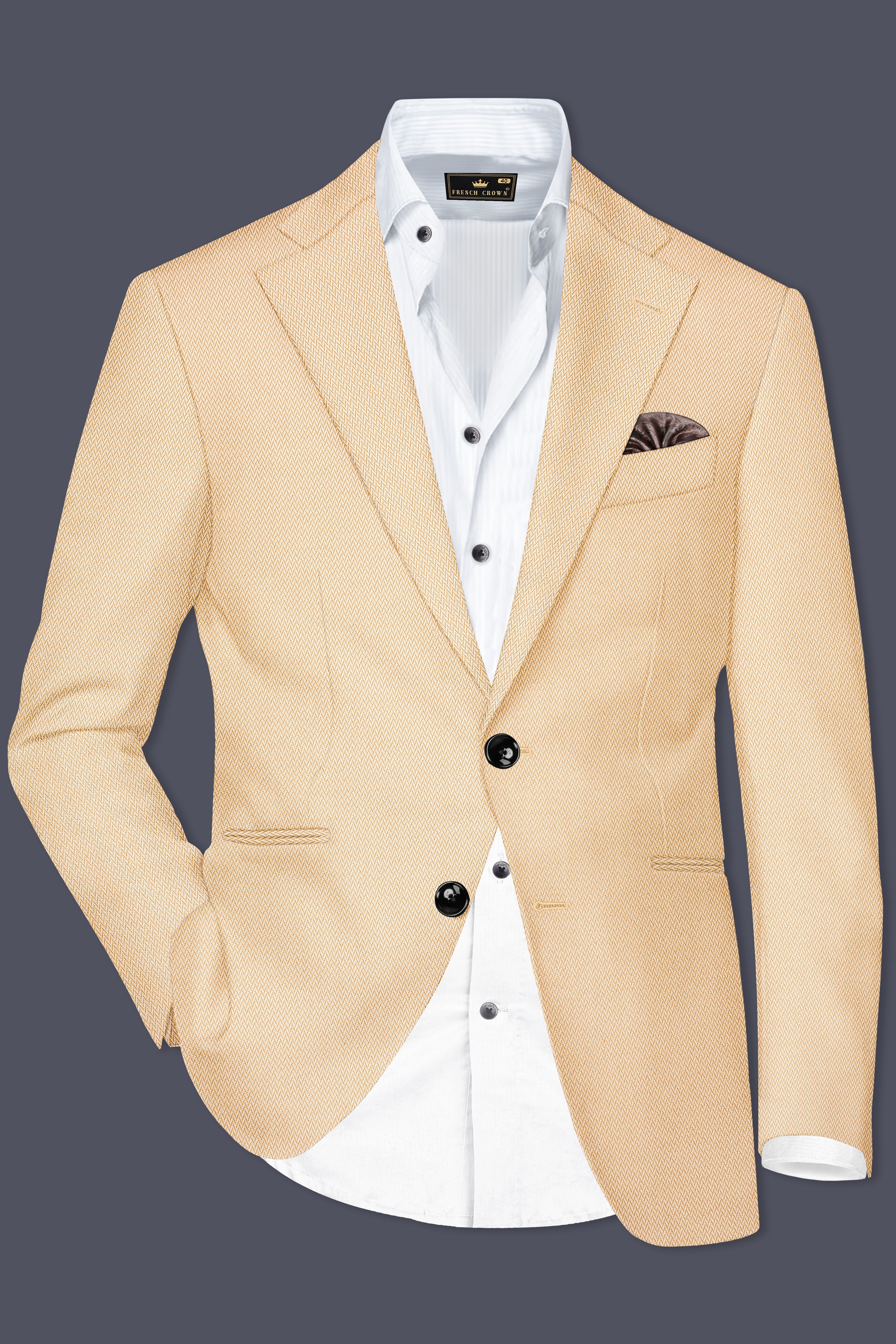 Zeyra-Maize Chevron Cream Textured Single Breasted Blazer