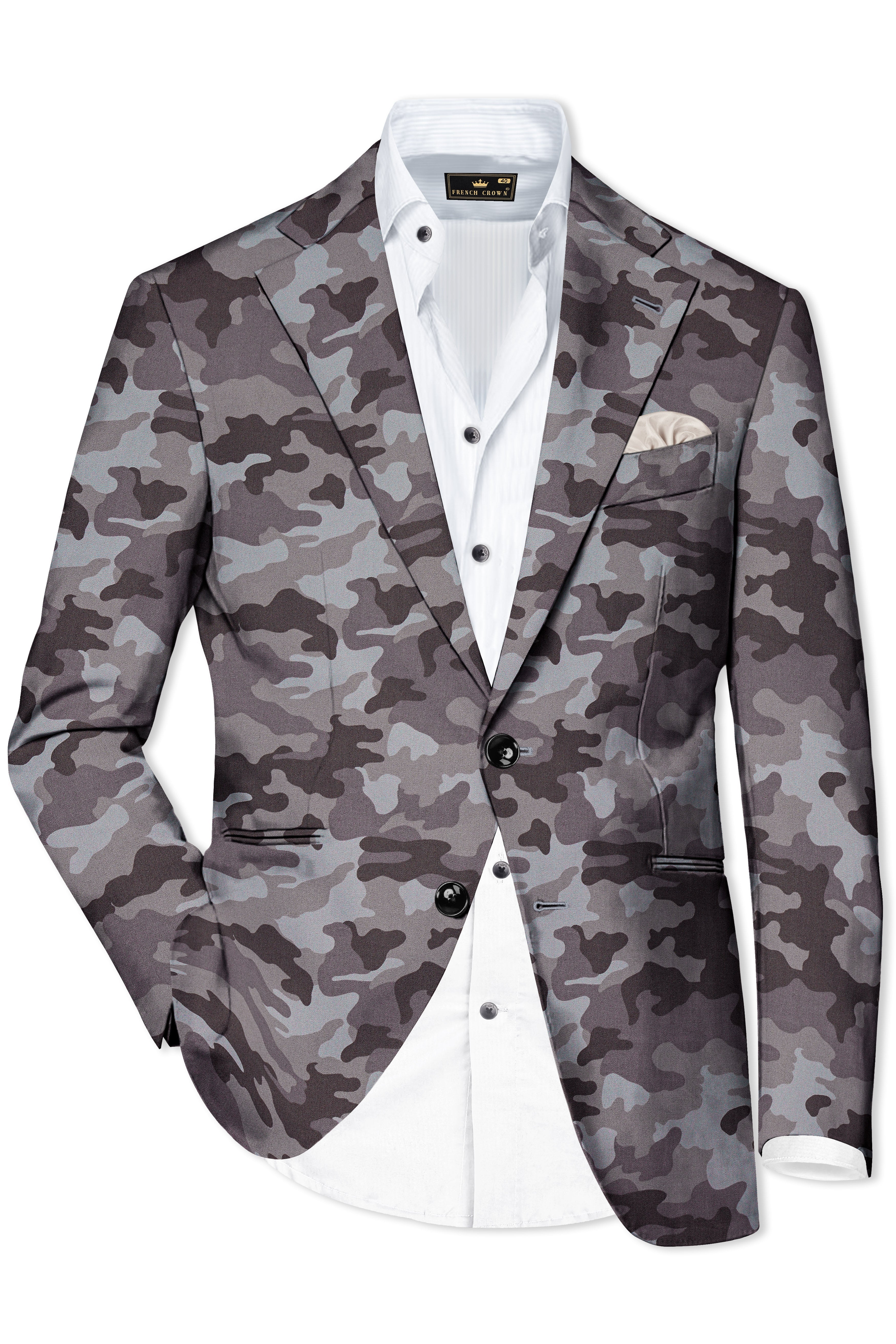 Stoneid-Gravel Gray with Iridium Brown Camouflage Printed Premium Cotton Single Breasted Blazer