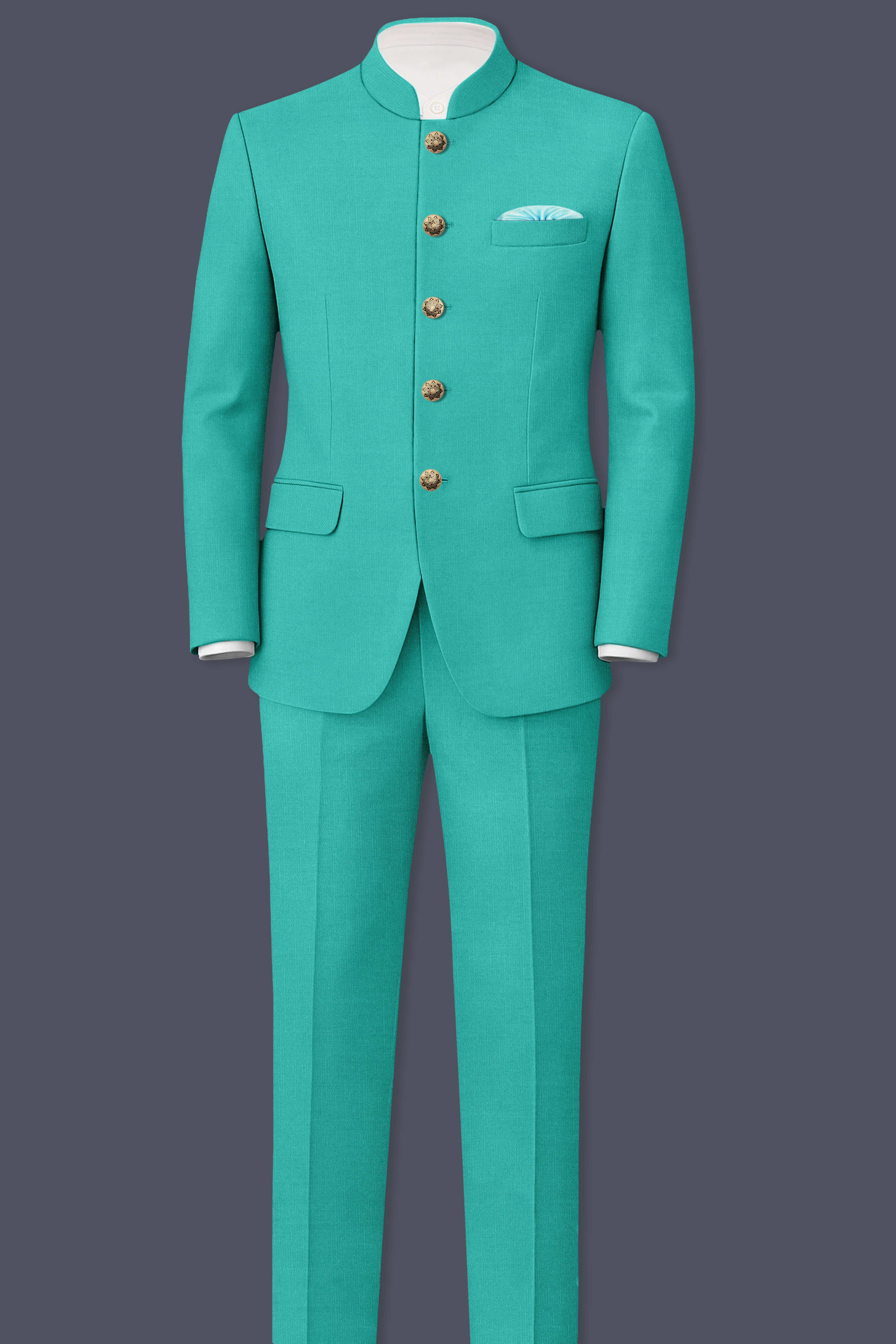 Aegir-Viking Blue Wool Rich Bandhgala Slight Stretch Blazer