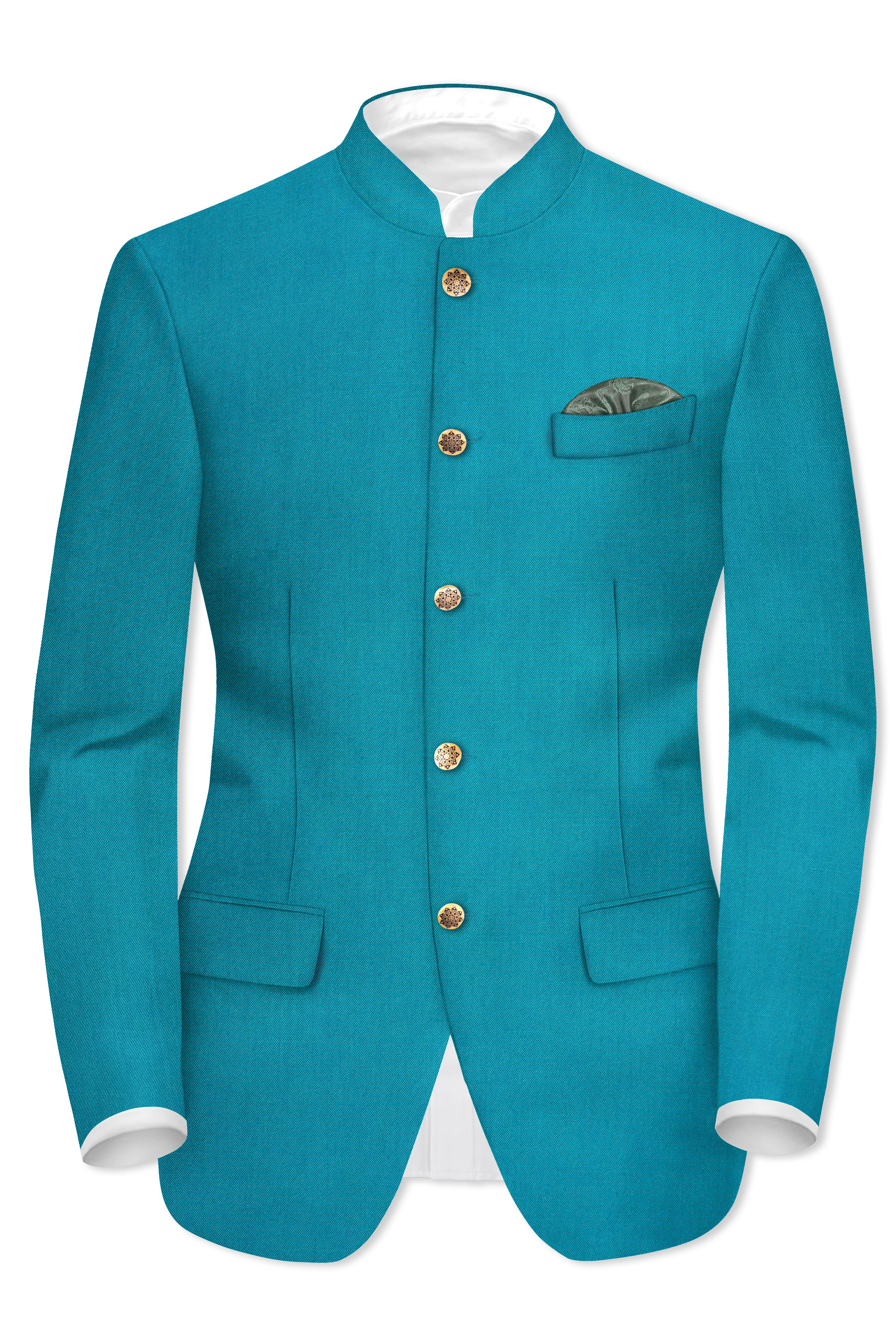 Zephir-Surfie Green Wool Rich Bandhgala Stretchable Traveler Blazer