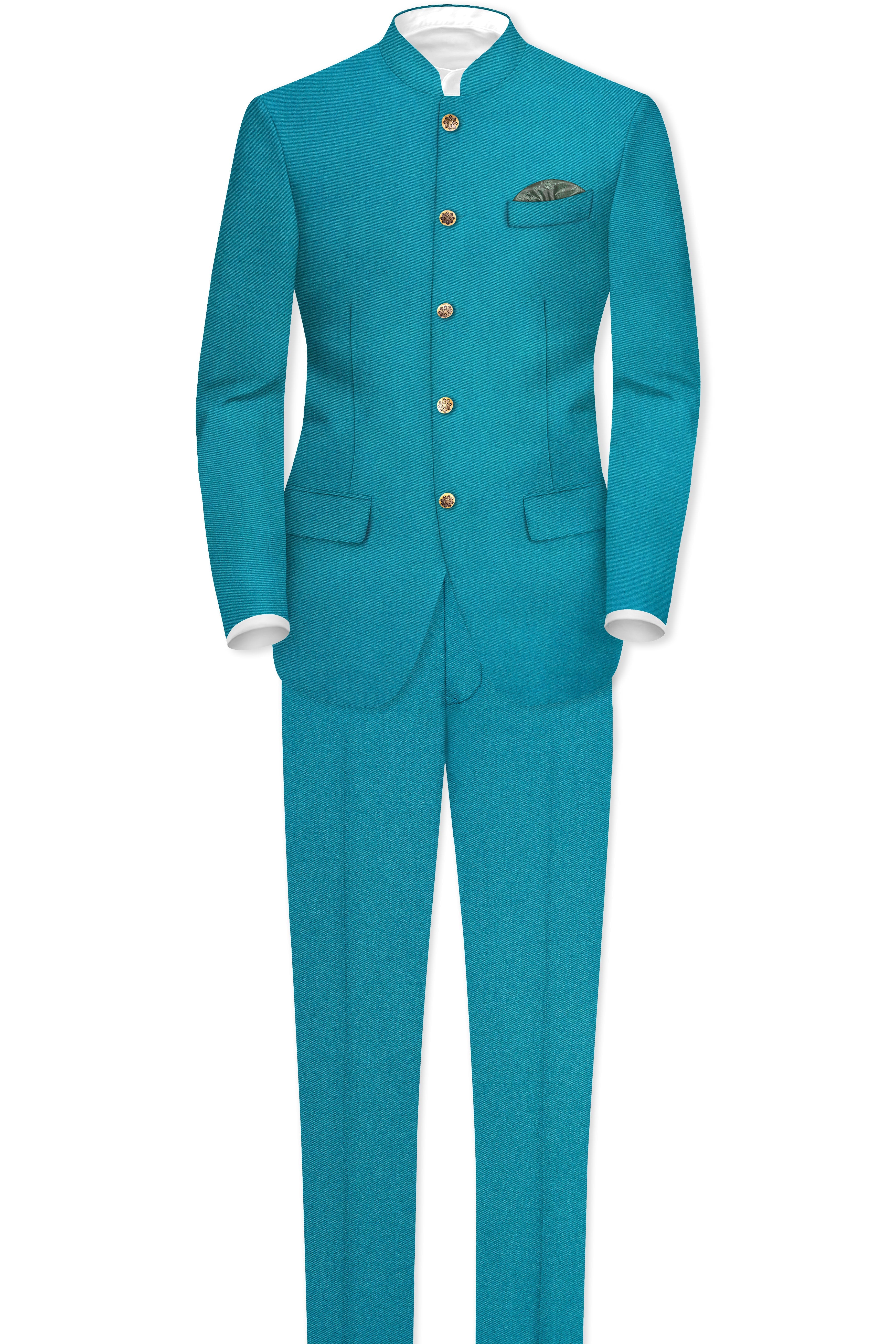 Zephir-Surfie Green Wool Rich Bandhgala Stretchable Traveler Blazer