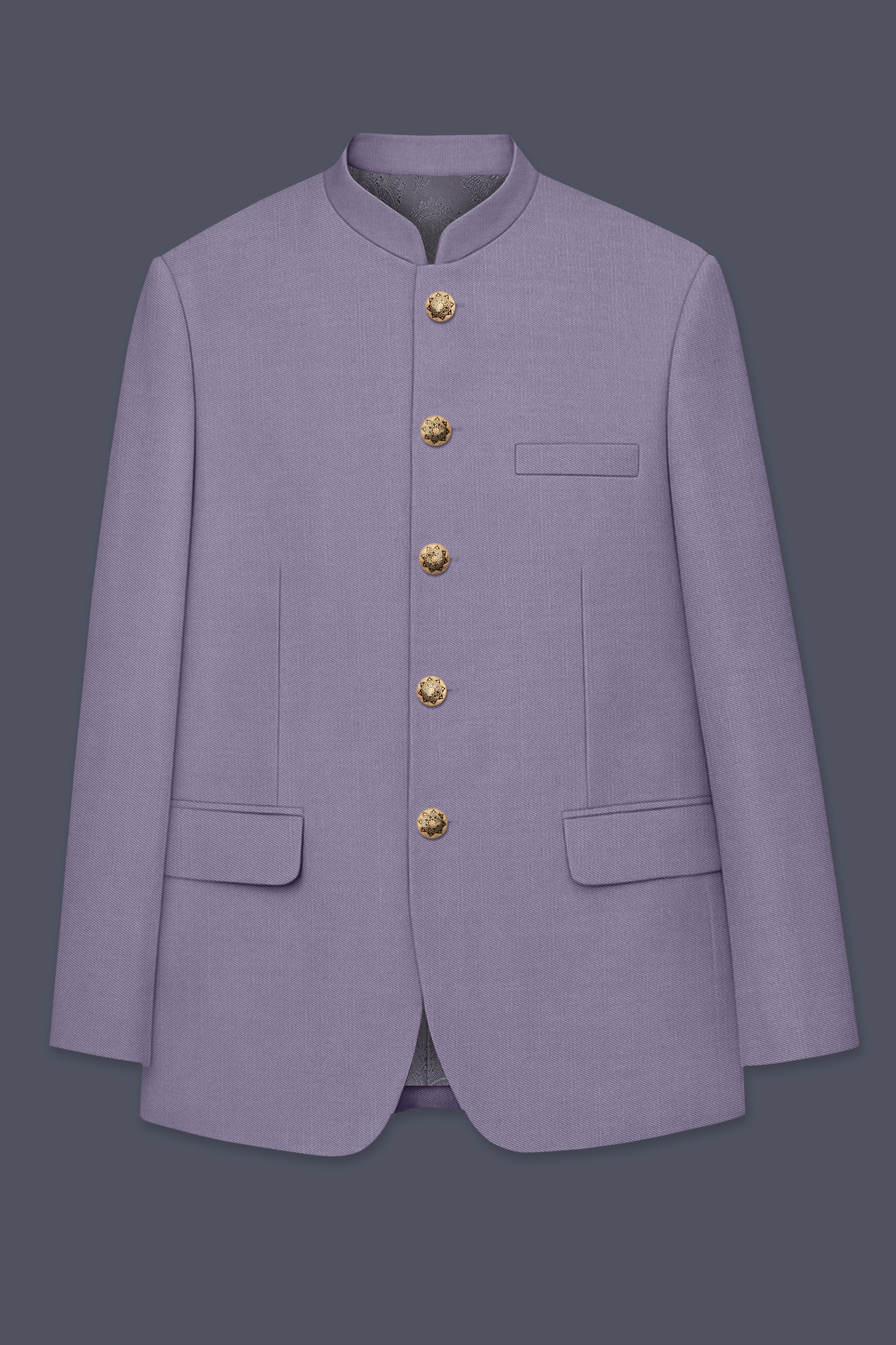 Roylen-Mountbatten Purple Wool Rich Bandhgala Slight Stretch Blazer