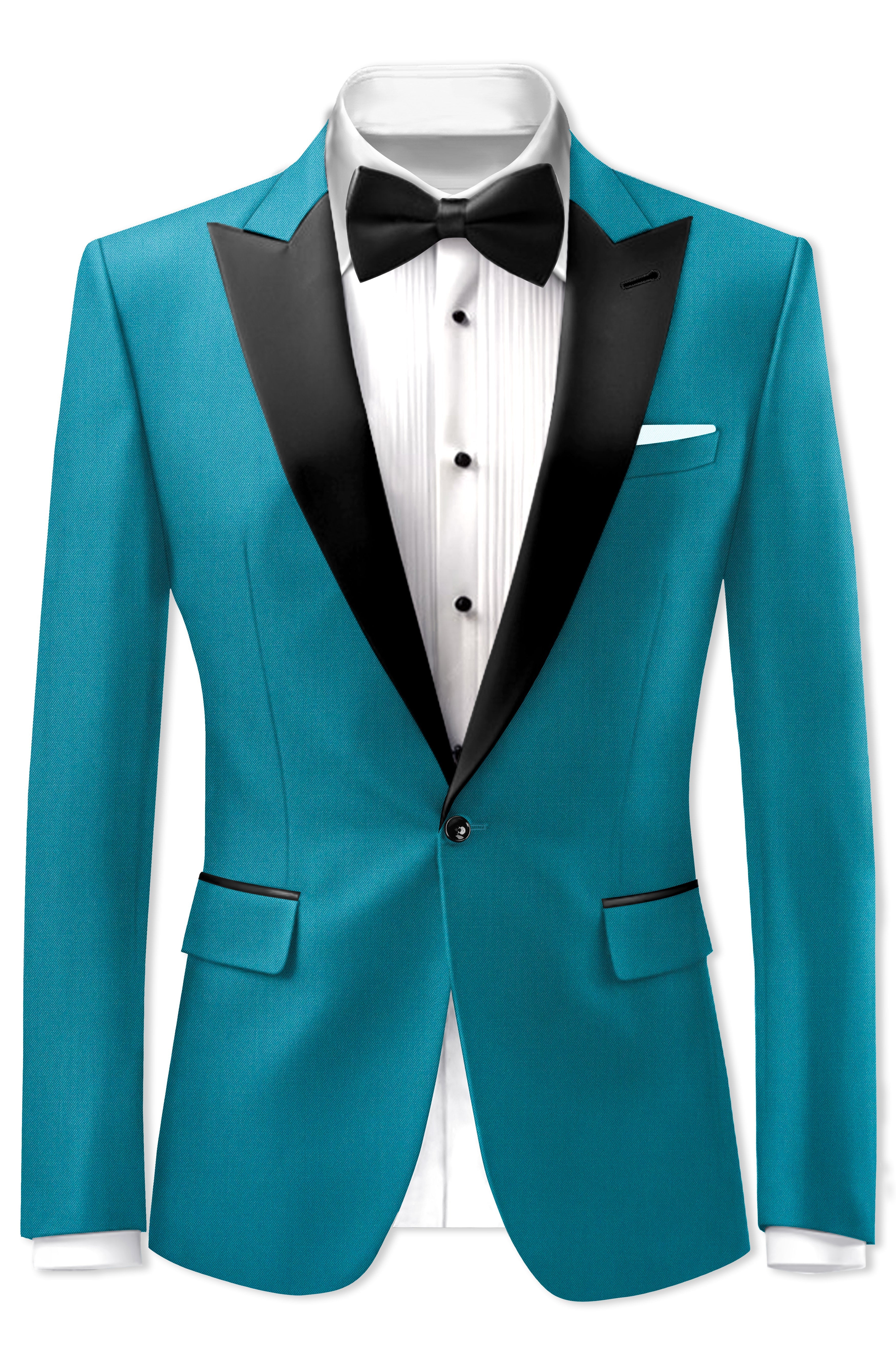 Zephir-Surfie Green Wool Rich Peak Lapel Tuxedo Slight Stretch Blazer