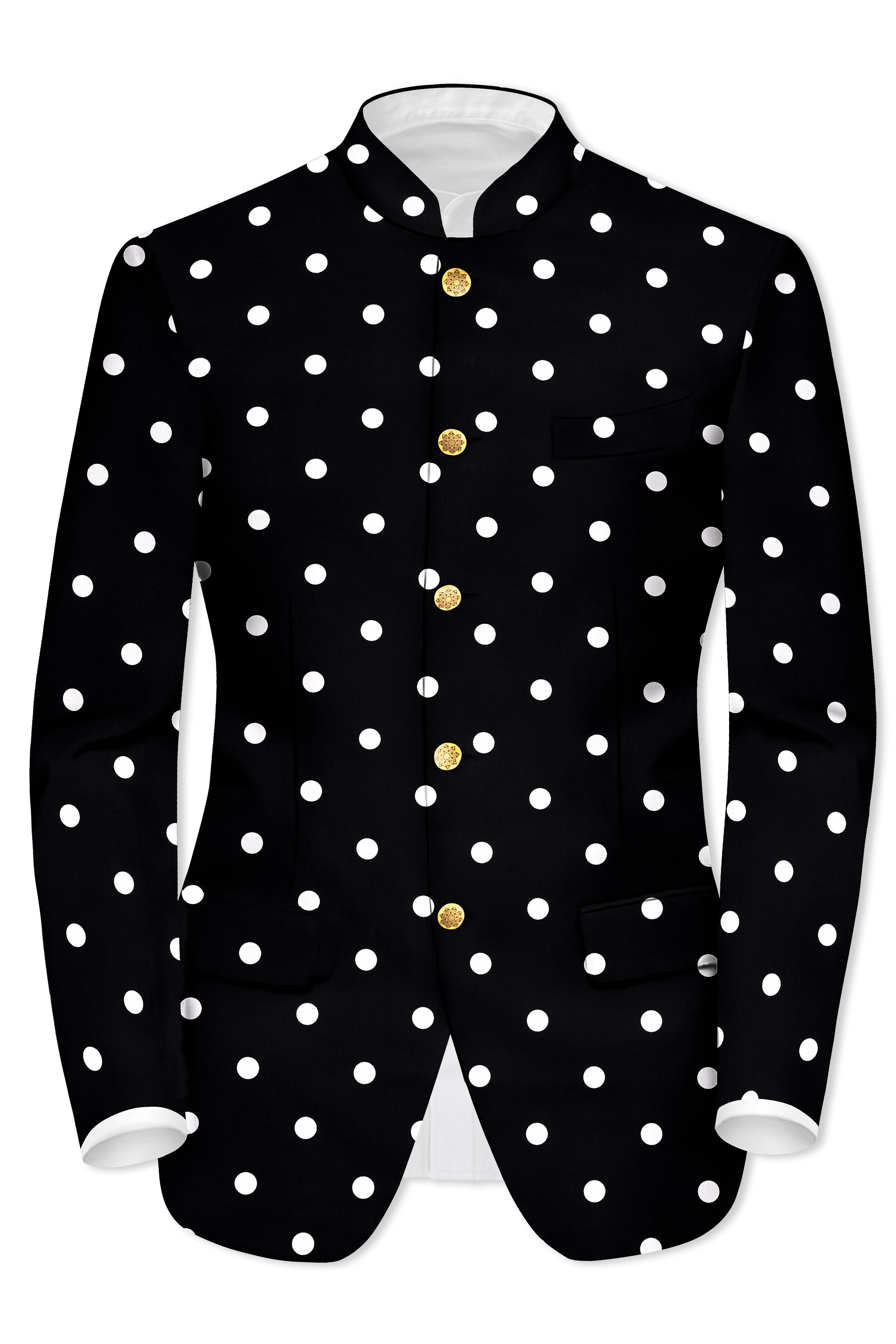 Noirdot-Jade Black Polka Dotted Premium Cotton Bandhgala Blazer