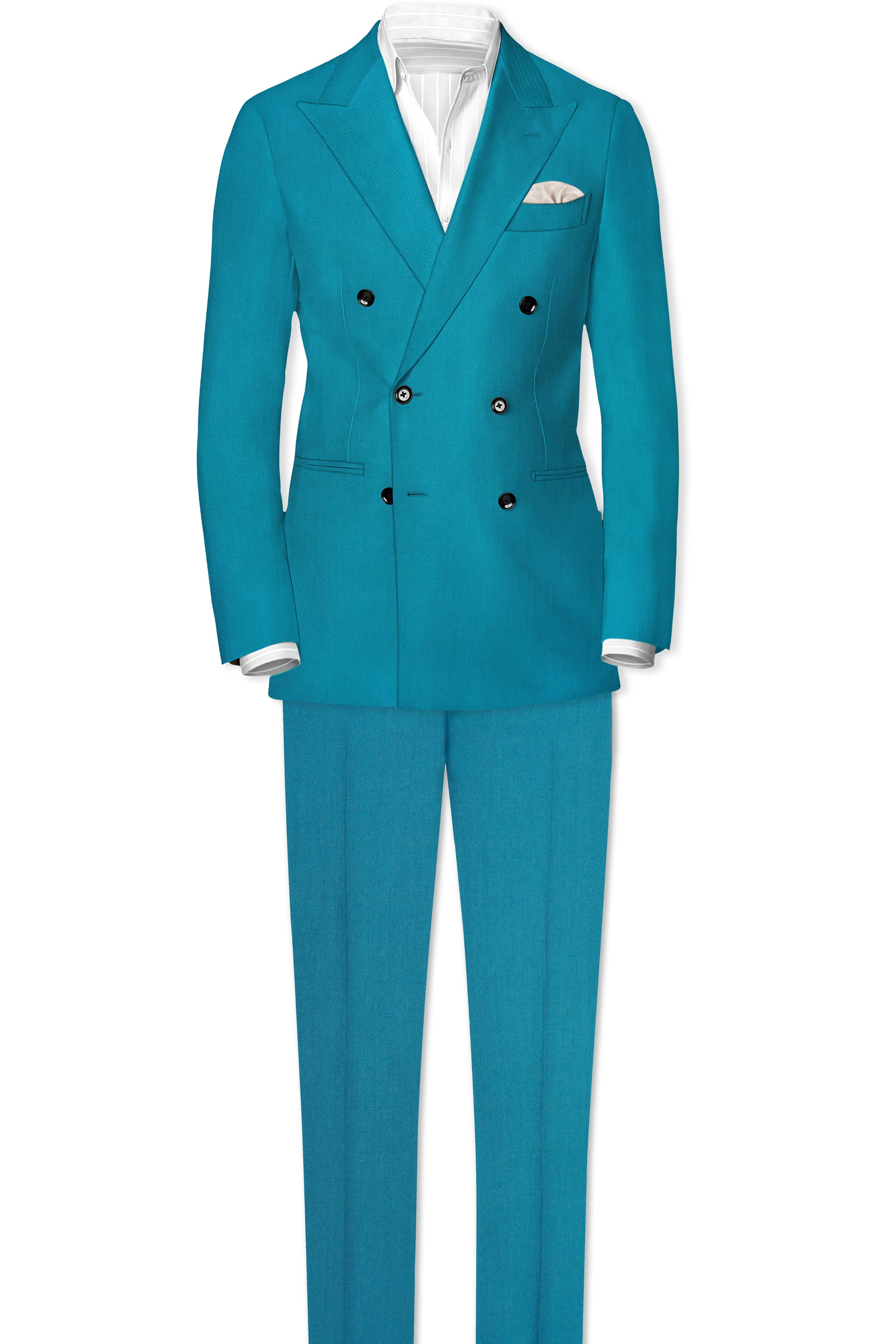Zephir-Surfie Green Wool Rich Double Breasted Stretchable Traveler Blazer