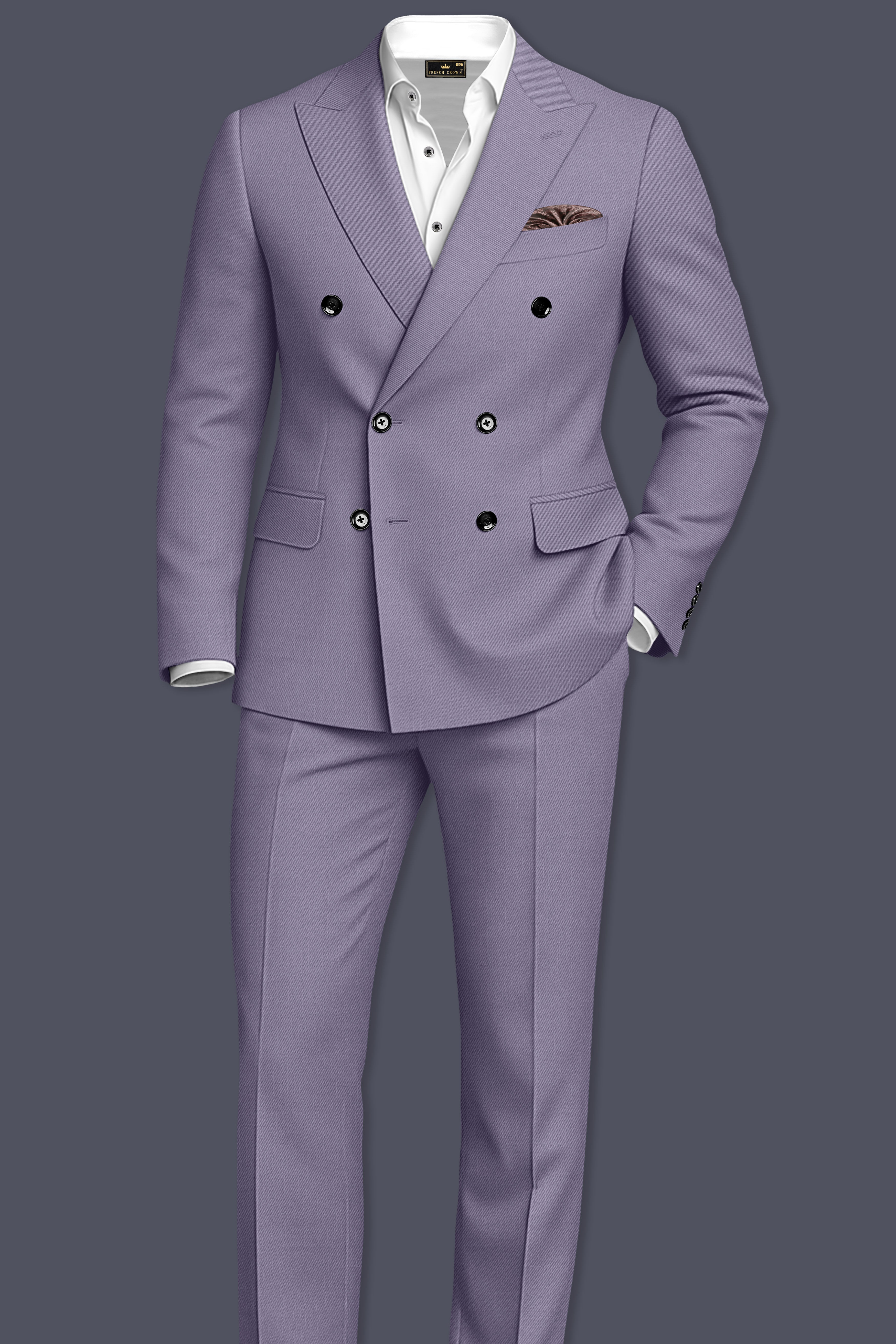Roylen-Mountbatten Purple Wool Rich Double Breasted Slight Stretch Blazer