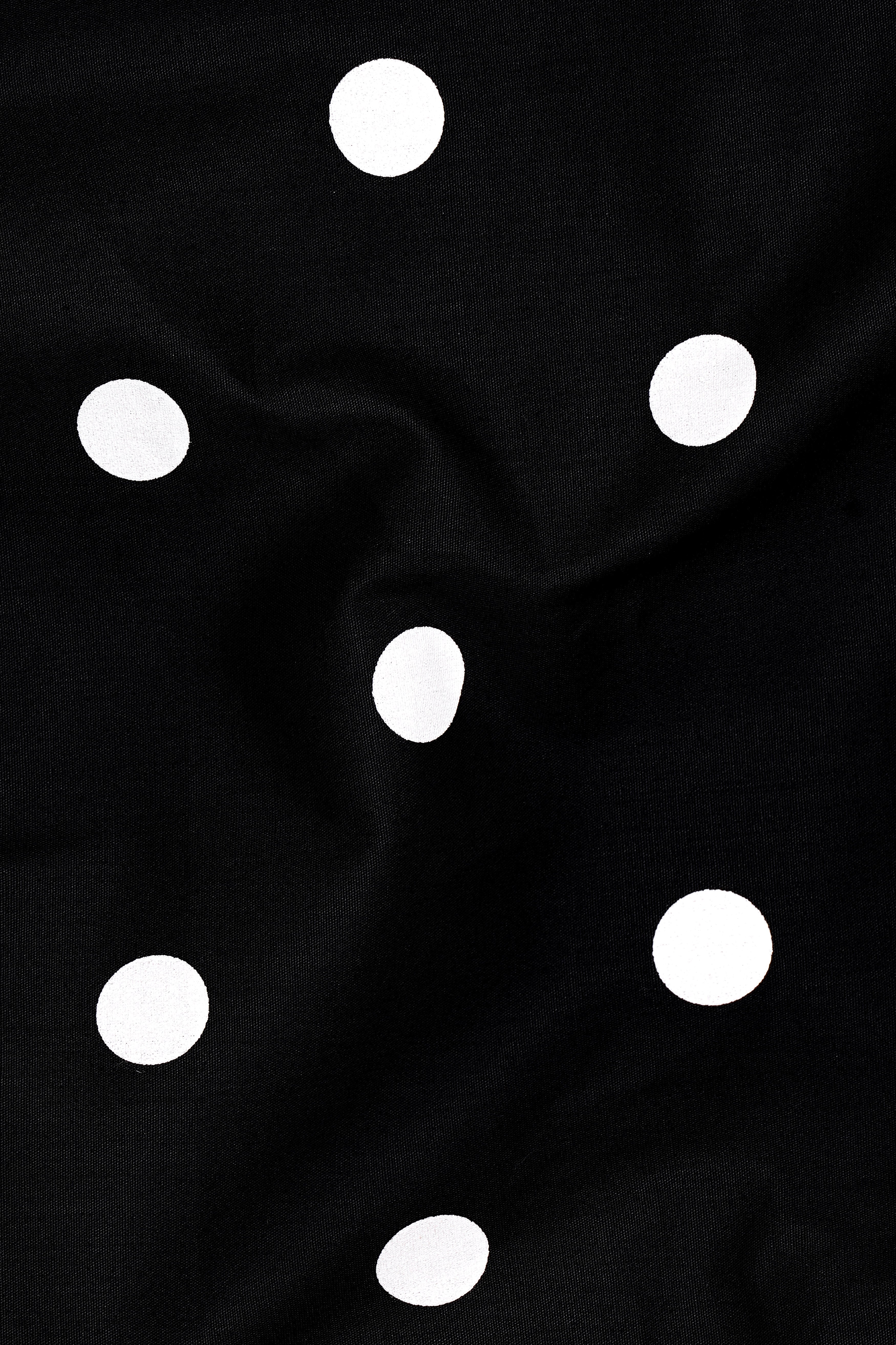 Noirdot-Jade Black Polka Dotted Printed Premium Cotton Peak Lapel Tuxedo Blazer