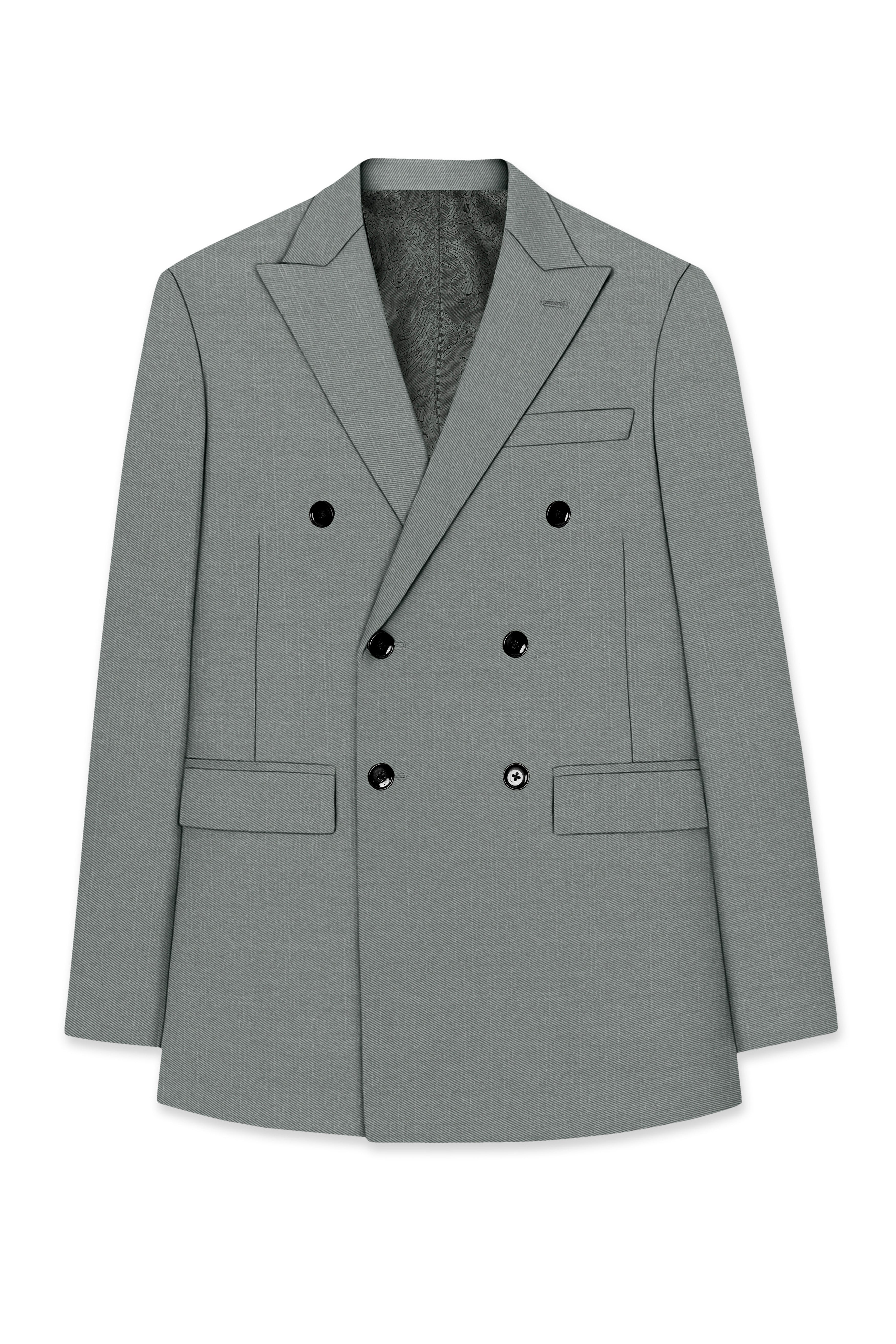 Travliam-William Gray Wool Rich Double Breasted Slight Stretch Blazer