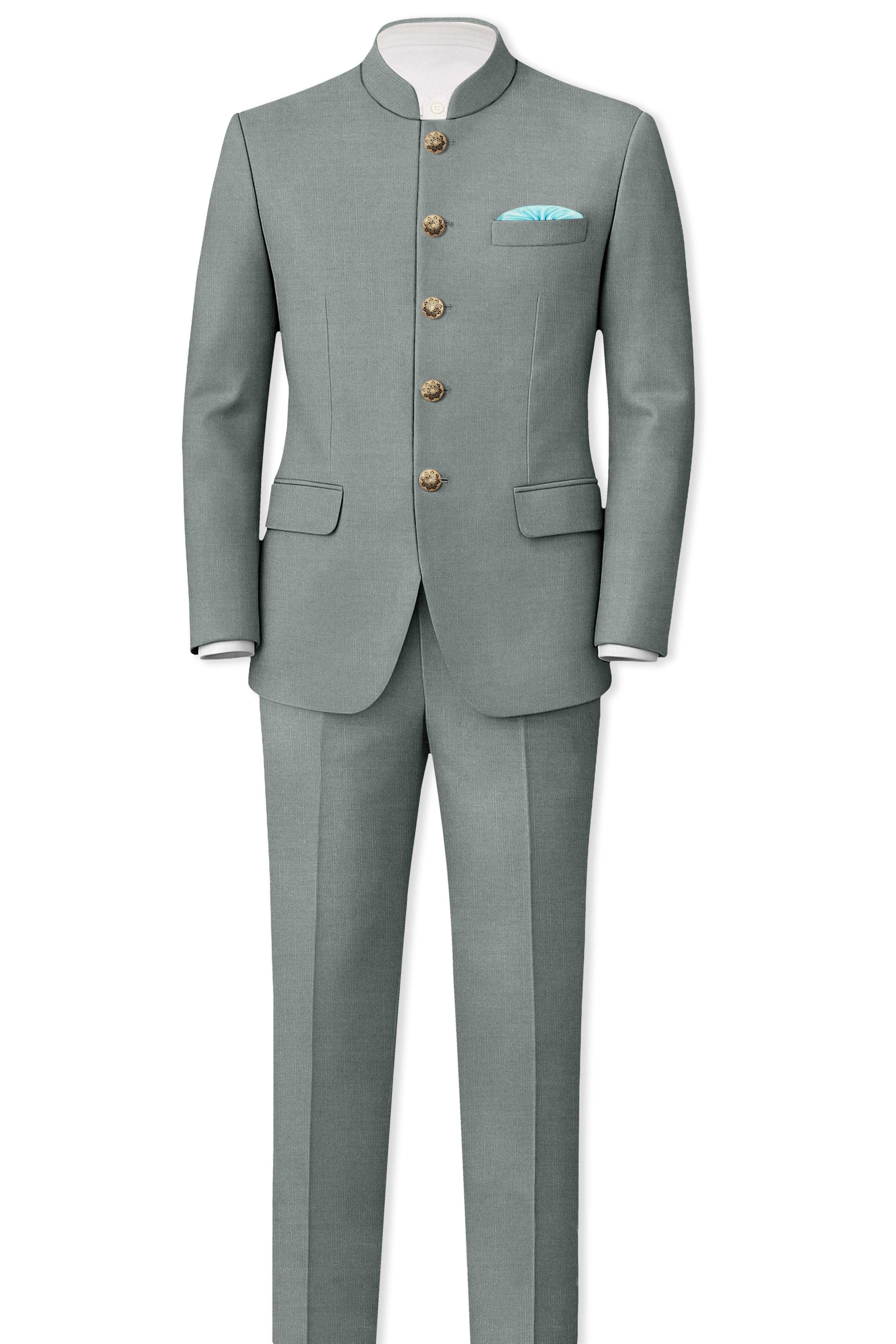 Travliam-William Gray Wool Rich Bandhgala Slight Stretch Blazer