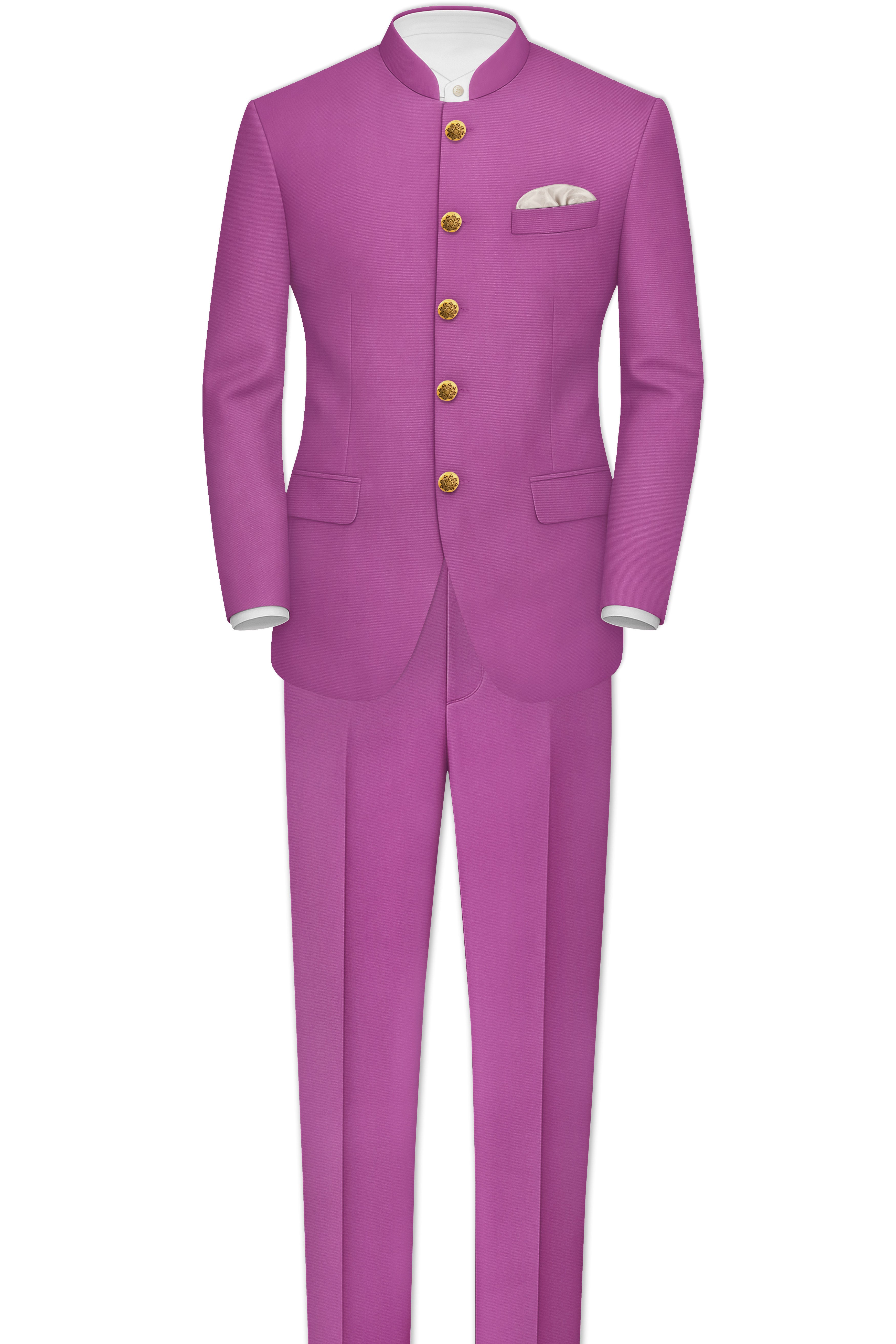Rosvoy-Trendy Pink Wool Rich Bandhgala Stretchable Traveler Blazer