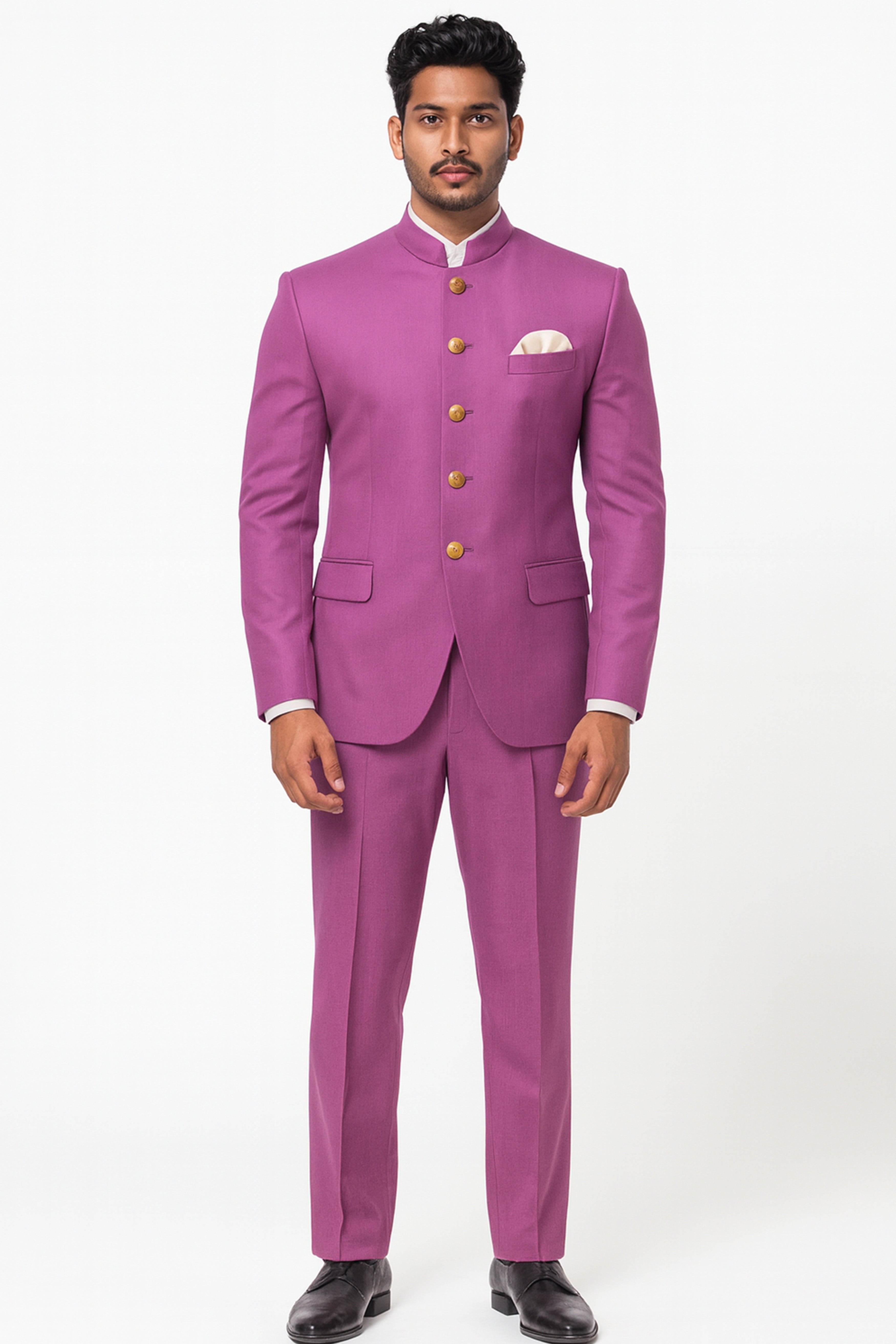Rosvoy-Trendy Pink Wool Rich Bandhgala Stretchable Traveler Blazer