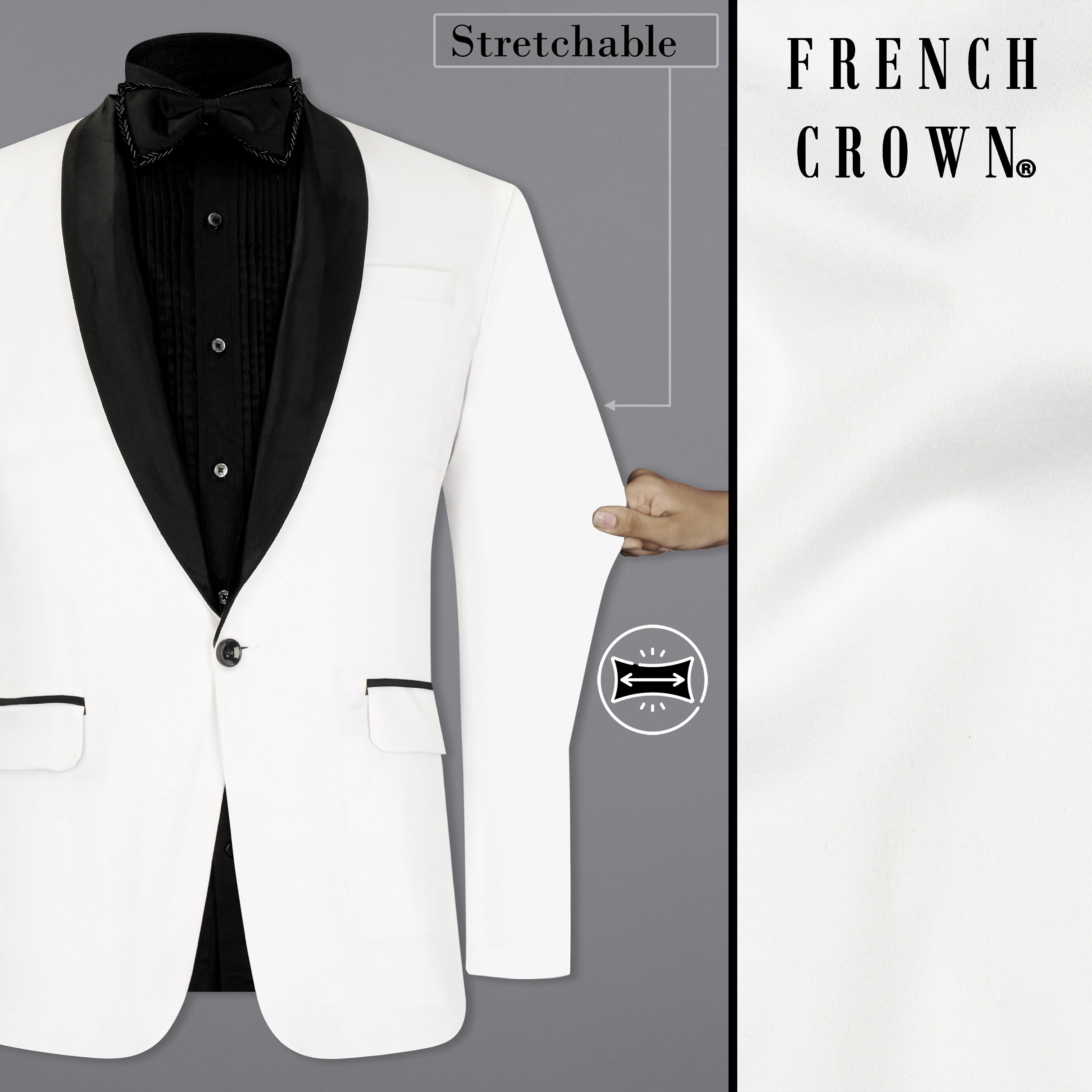 白スーツ White Plain Solid Prints Premium Cotton Wedding Tuxedo Blazer For Men.