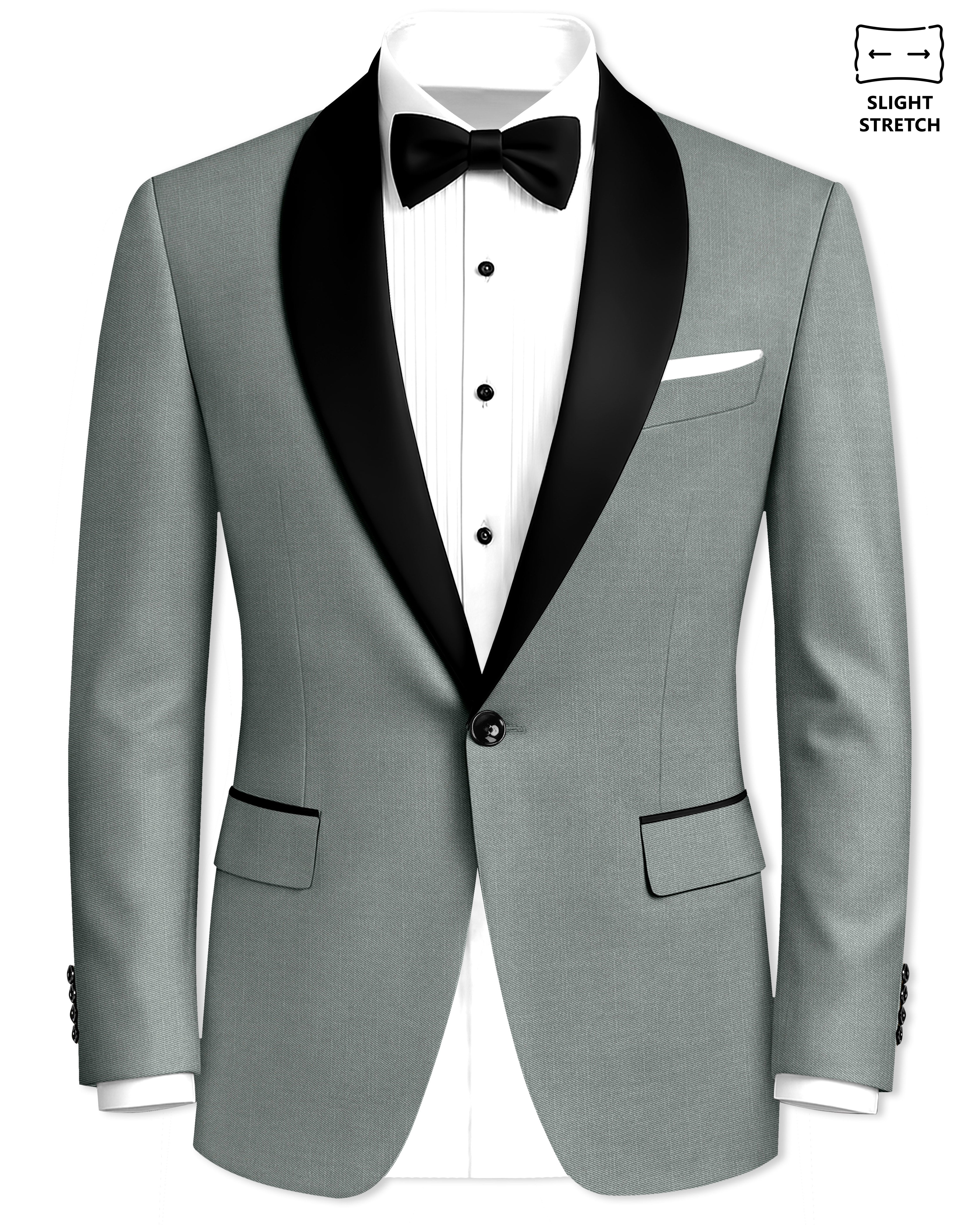 Travliam-William Gray Wool Rich Tuxedo Slight Stretch Blazer