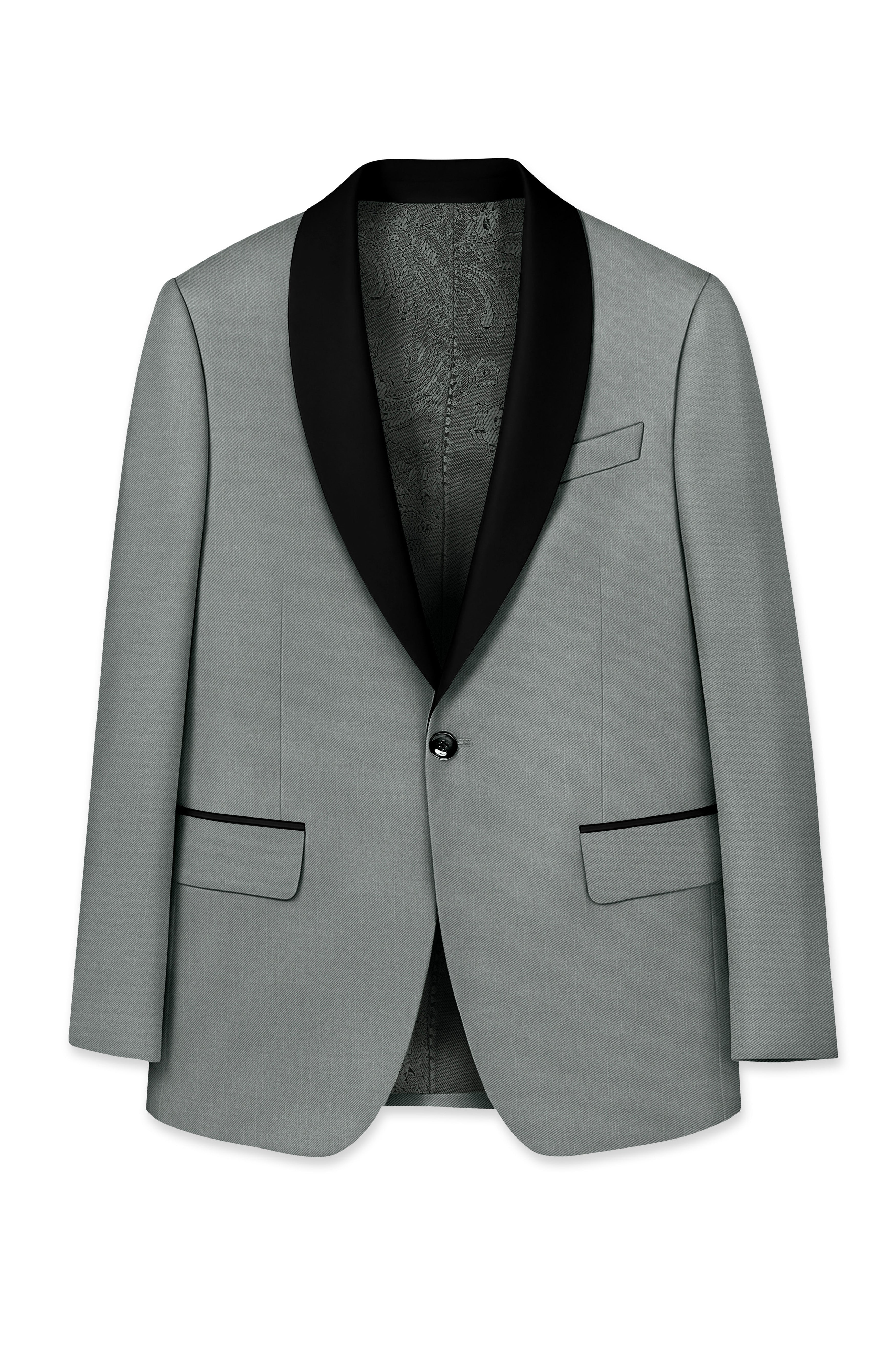 Travliam-William Gray Wool Rich Tuxedo Slight Stretch Blazer