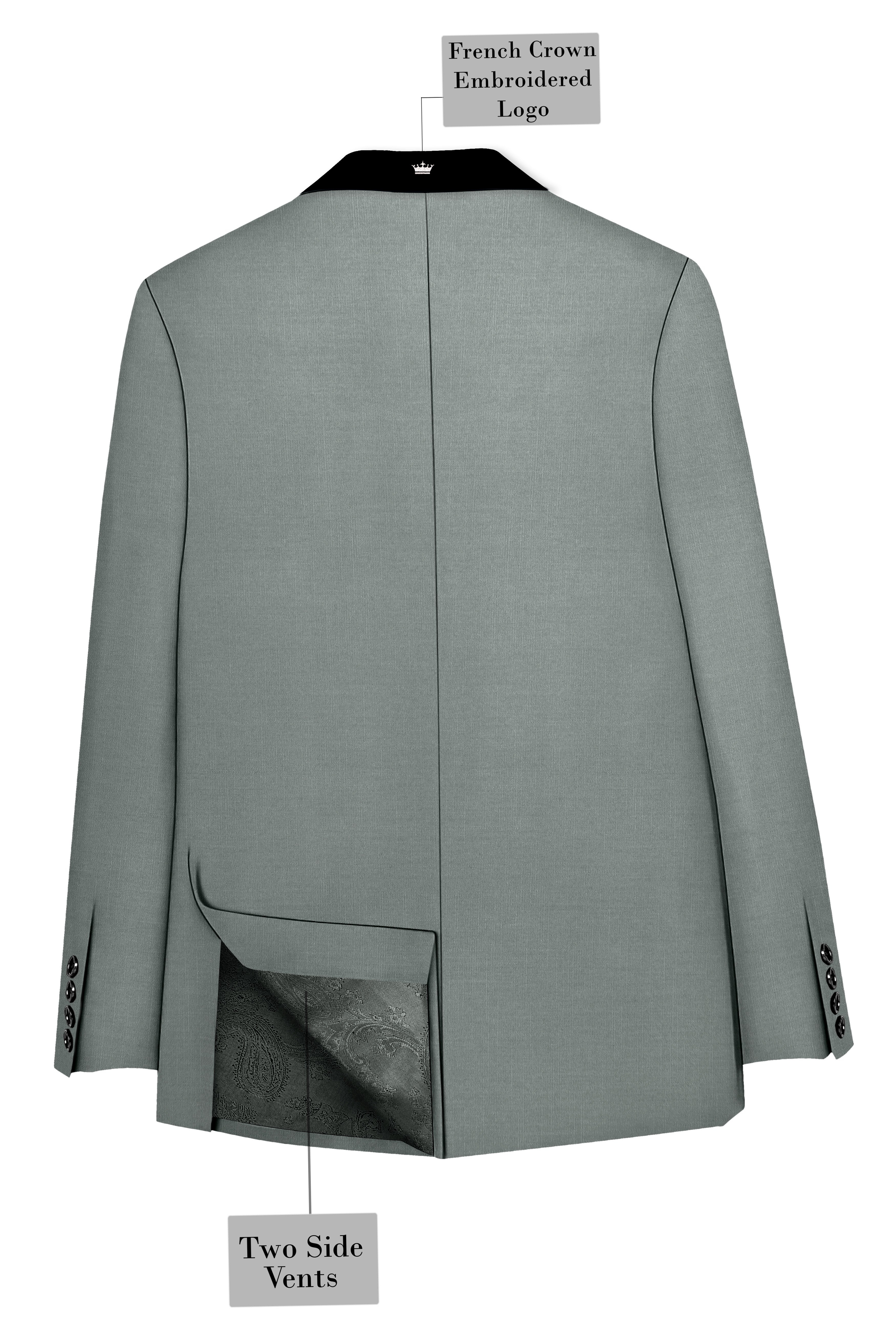 Travliam-William Gray Wool Rich Tuxedo Slight Stretch Blazer