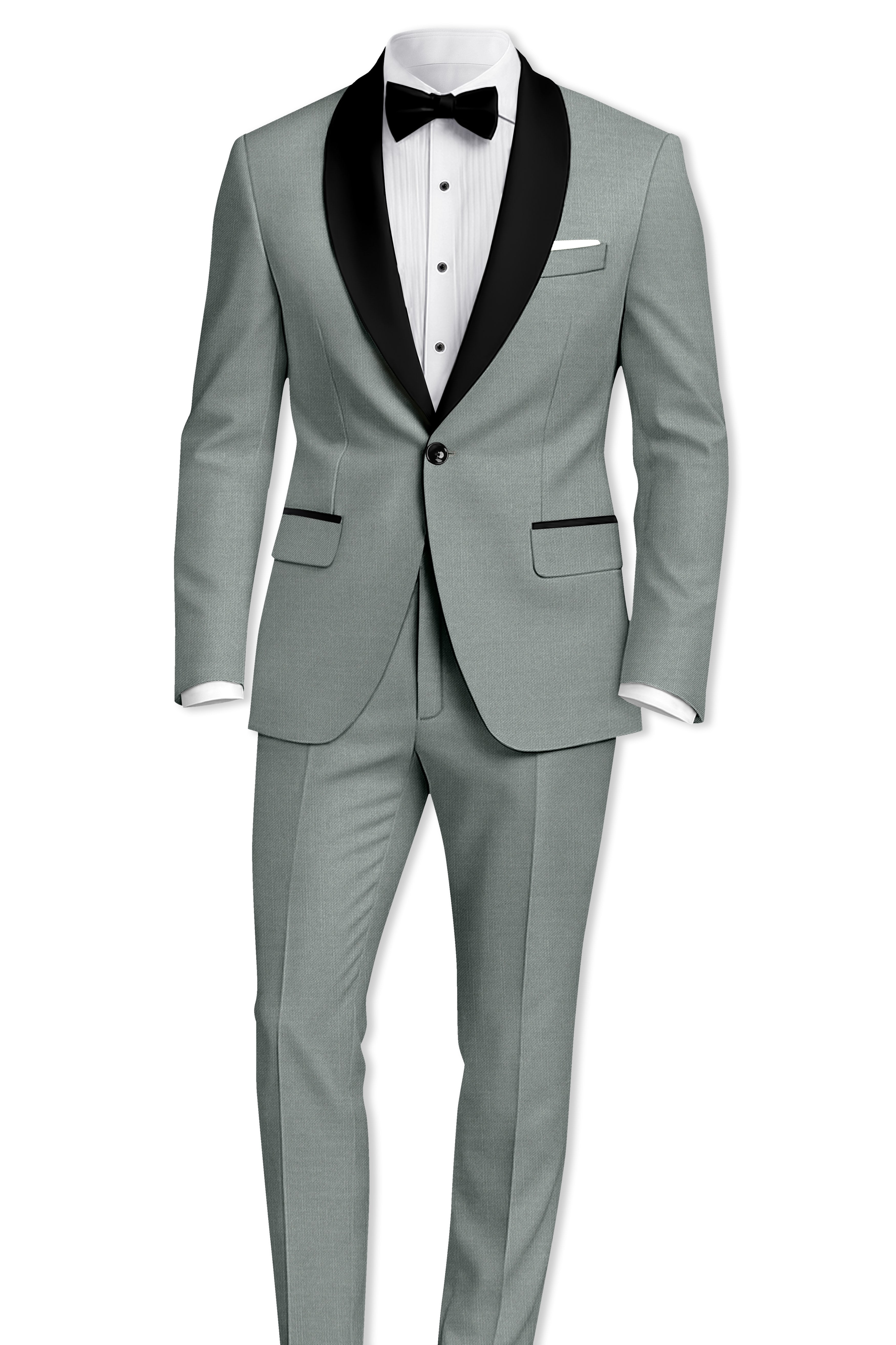 Travliam-William Gray Wool Rich Tuxedo Slight Stretch Blazer