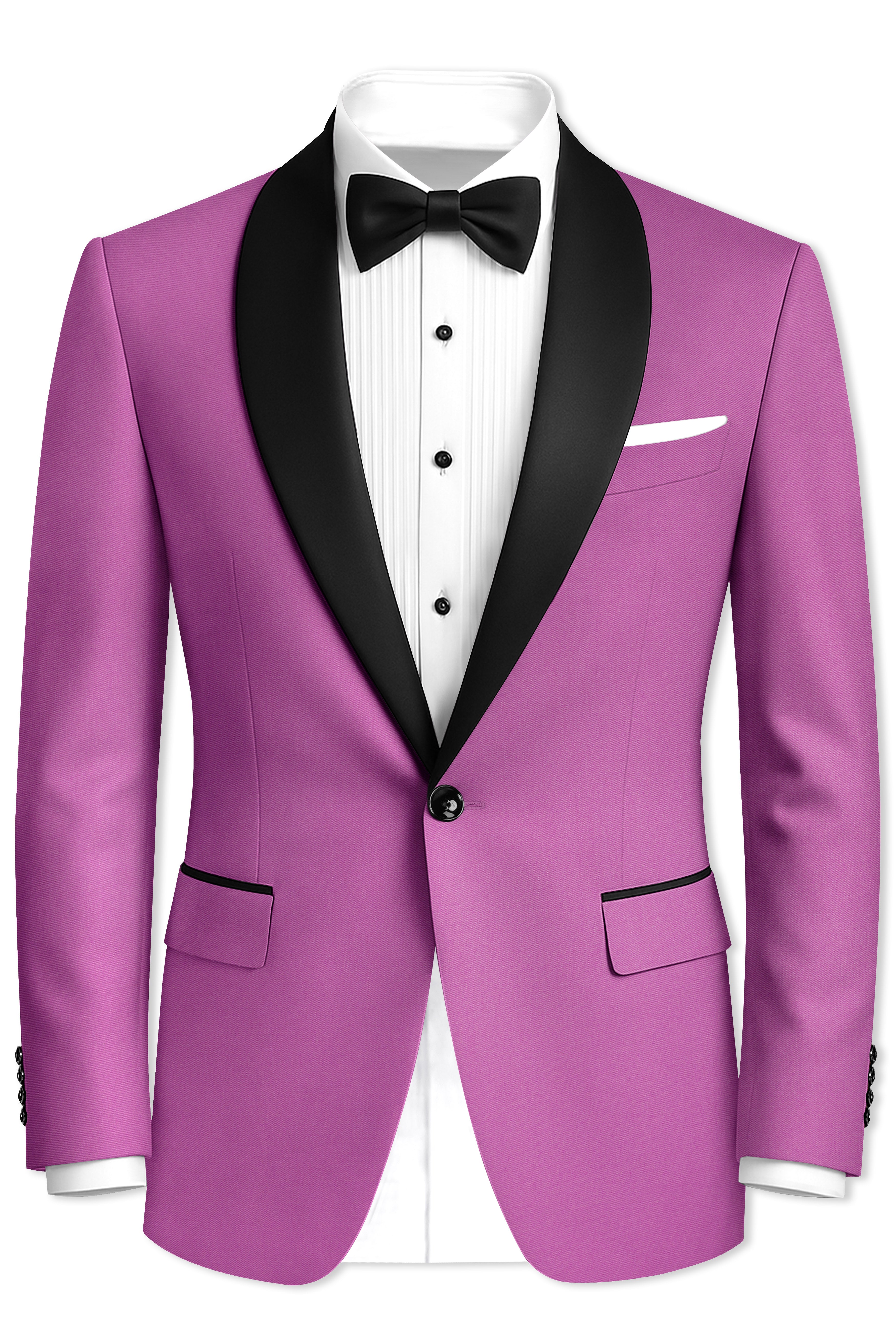 Rosvoy-Trendy Pink Wool Rich Stretchable Traveler Tuxedo Blazer