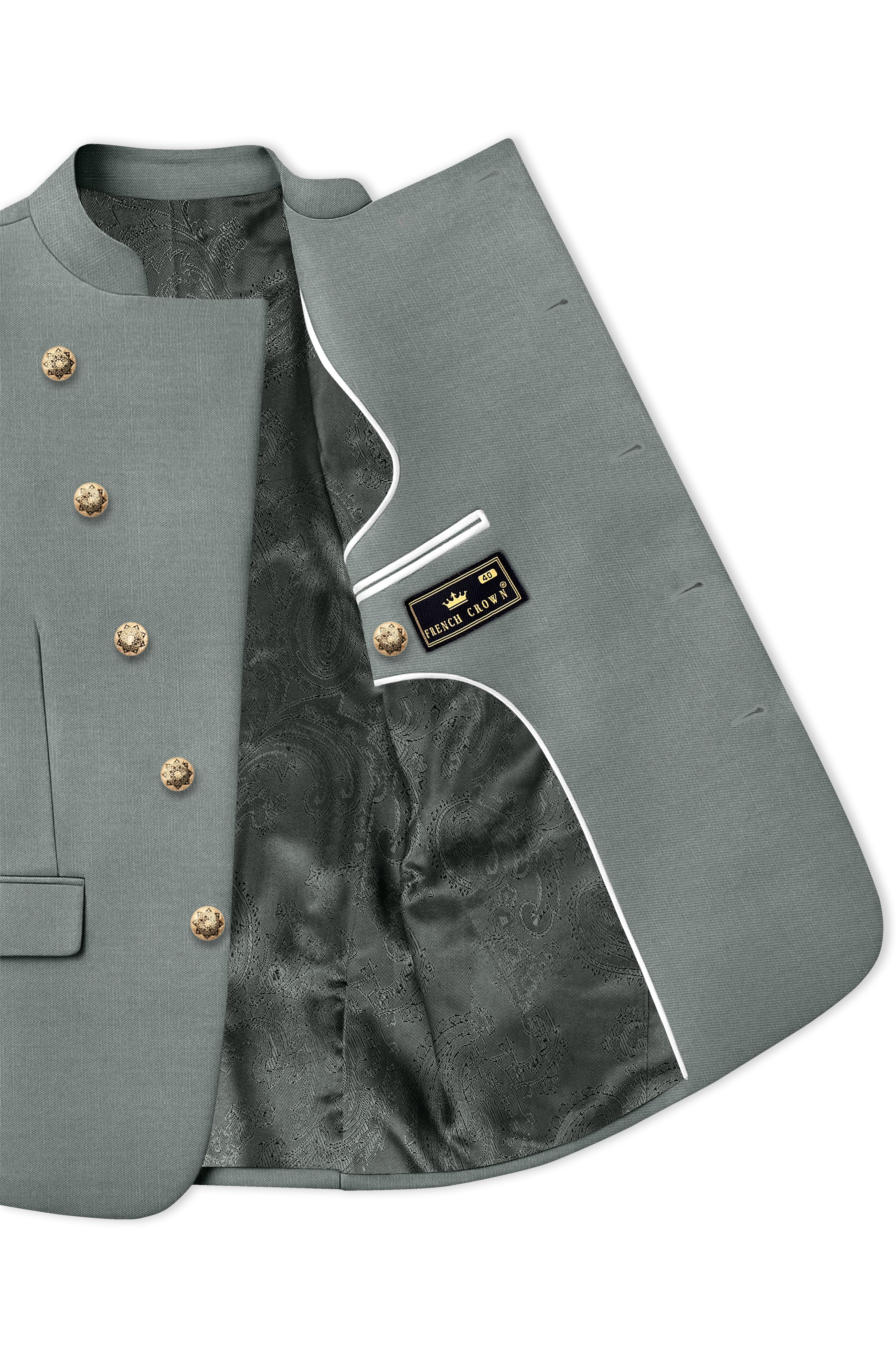 Travliam-William Gray Wool Rich Cross Placket Bandhgala Slight Stretch Blazer